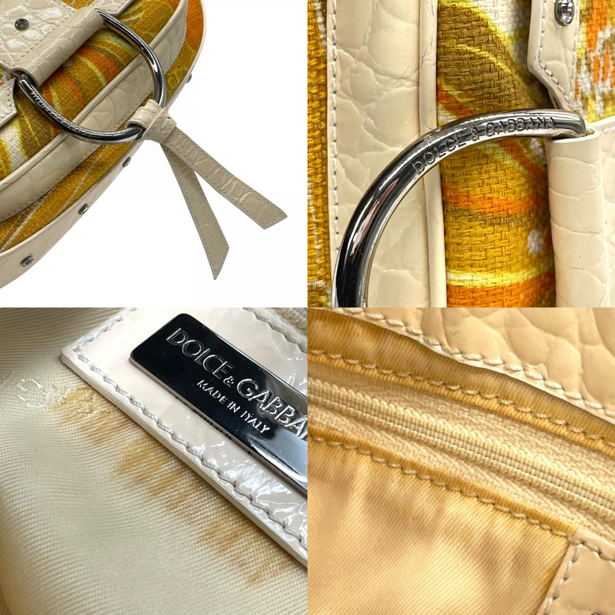ドルチェ＆ガッバーナ DOLCE & GABBANA D&G ドルガバ ミニバッグ ワンショルダー クロコ型押し フラワー柄 オレンジ イエロー C5