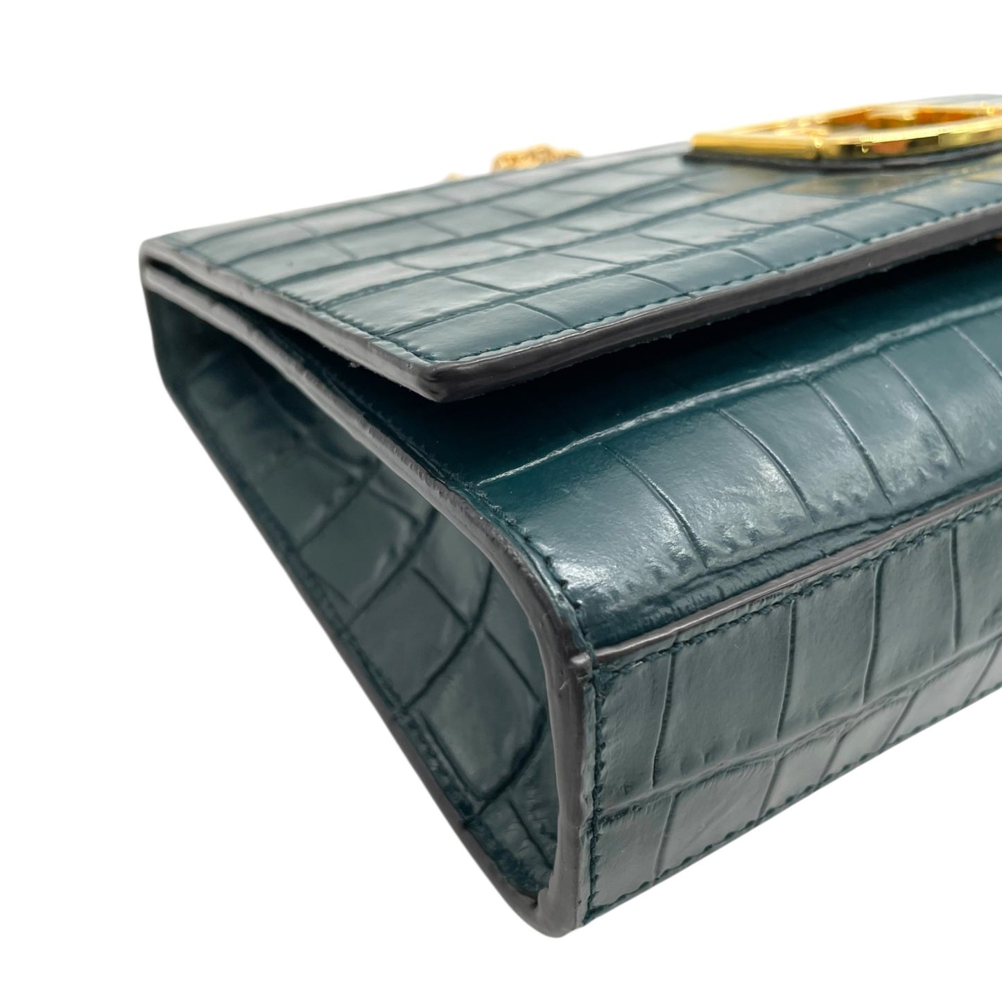 フルラ FURLA チェーンショルダーバッグ 型押し ダークグリーン 深緑 金金具 ゴールド金具 上品 高級感 A3