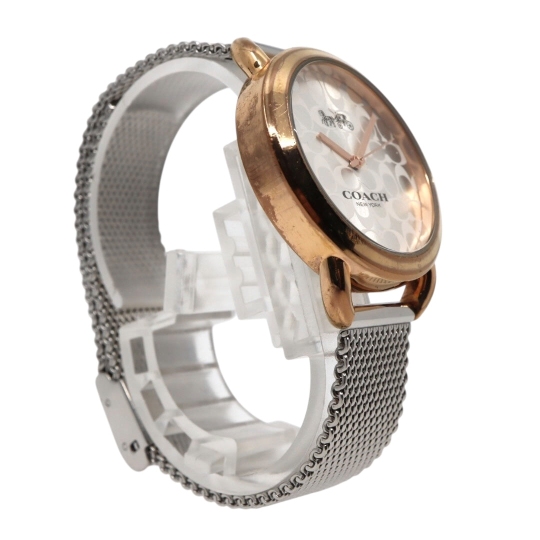 美品 電池交換済 コーチ 腕時計 CA.105.7.95.1319 レディース クオーツ シグネチャー柄文字盤 ピンクゴールド シルバー コンビカラー メッシュベルト エレガント フェミニン ドレスウォッチ クリーニング済み G3