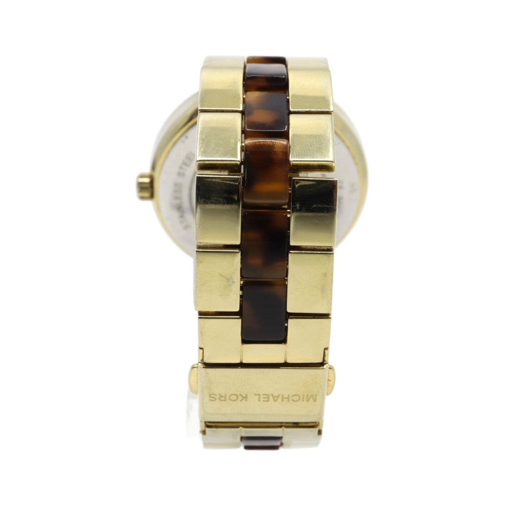 美品 電池交換済 クリーニング済 マイケルコース MICHAEL KORS 腕時計 MK-6471 レディースウォッチ クォーツ ゴールド べっ甲柄 ステンレススチール アナログ マルチファンクション エレガント クラシック ドレスウォッチ 稼働品 G3