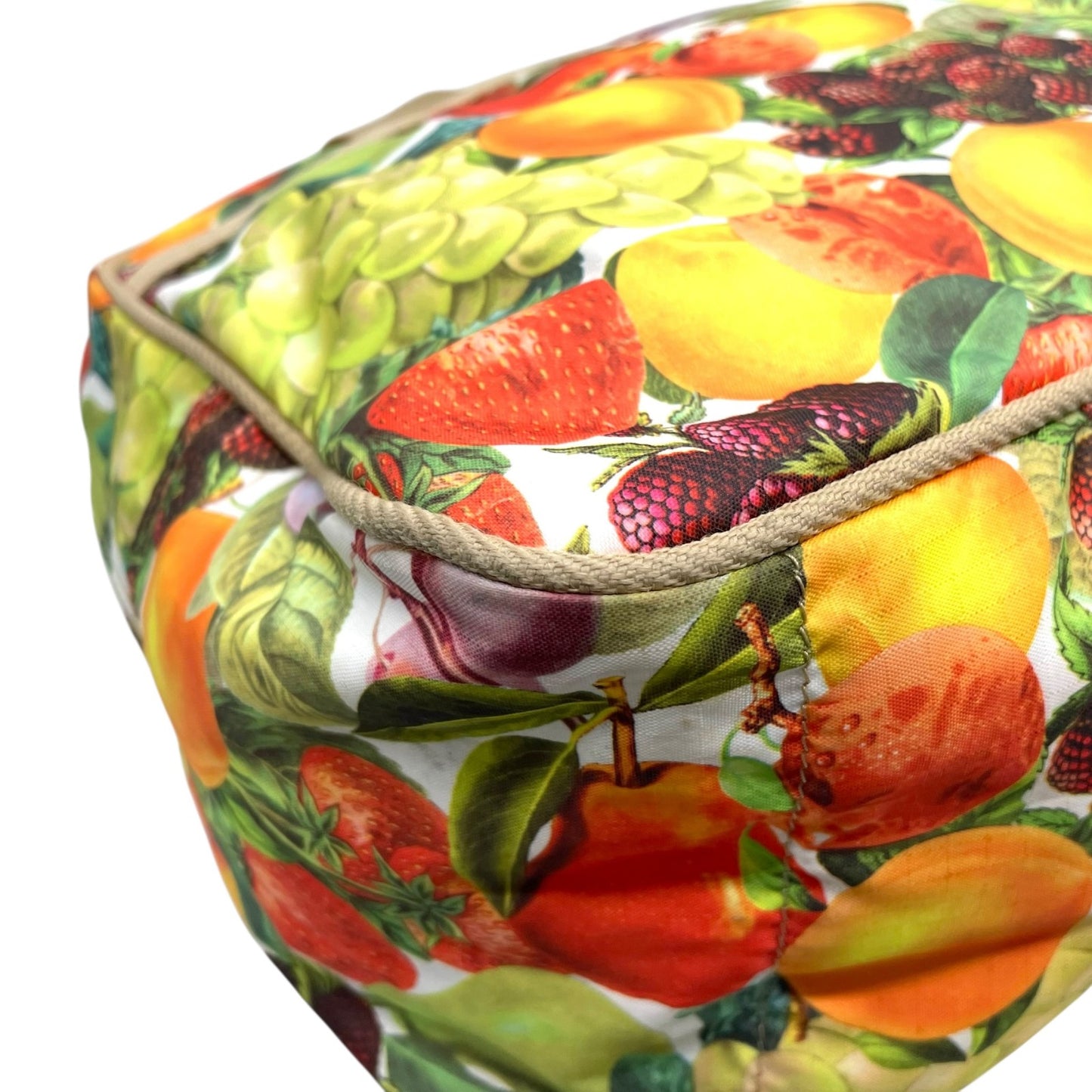 未使用級 LeSportsac レスポートサック ボストンバッグ ナイロン マルチカラー ベージュ 果物 フルーツ柄 総柄 シルバー金具 ロゴ 肩掛け可 レディース S91
