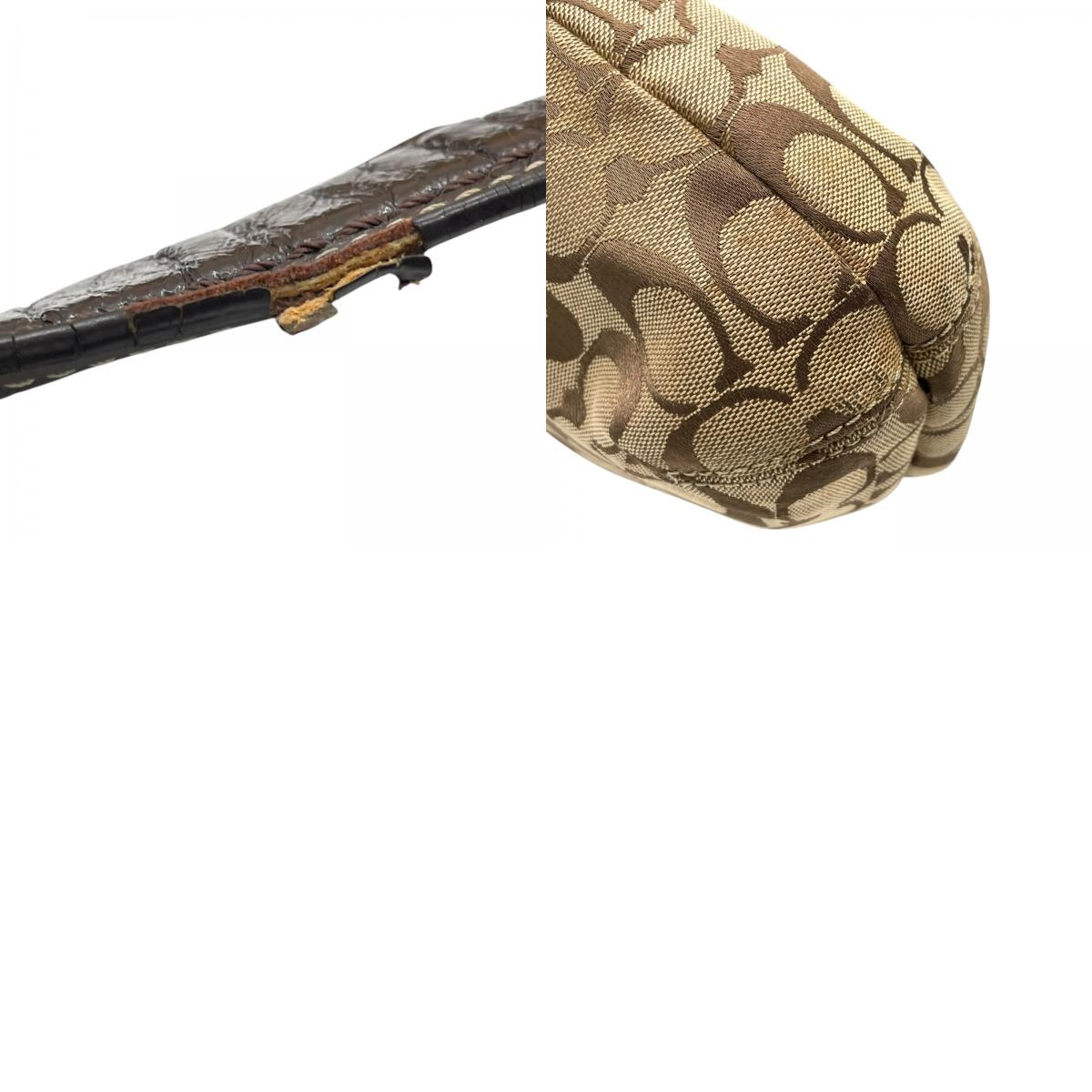 COACH コーチ ソーホー シグネチャー ワンショルダーバッグ 茶 ブラウン ベージュ キャンバス パテントレザー シルバー金具 フラップ ベルト ホーボー 肩掛け可 レディース S6