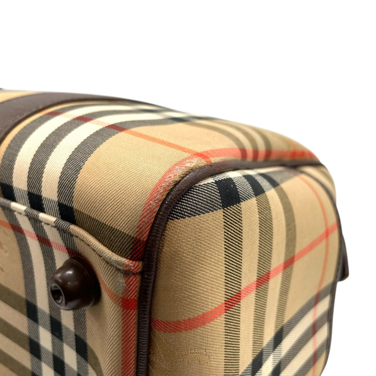 バーバリー Burberrys ボストンバッグ ハンドバッグ シャドーホース ノバチェック ベージュ 茶色 ブラウン キャンバス レザー E
