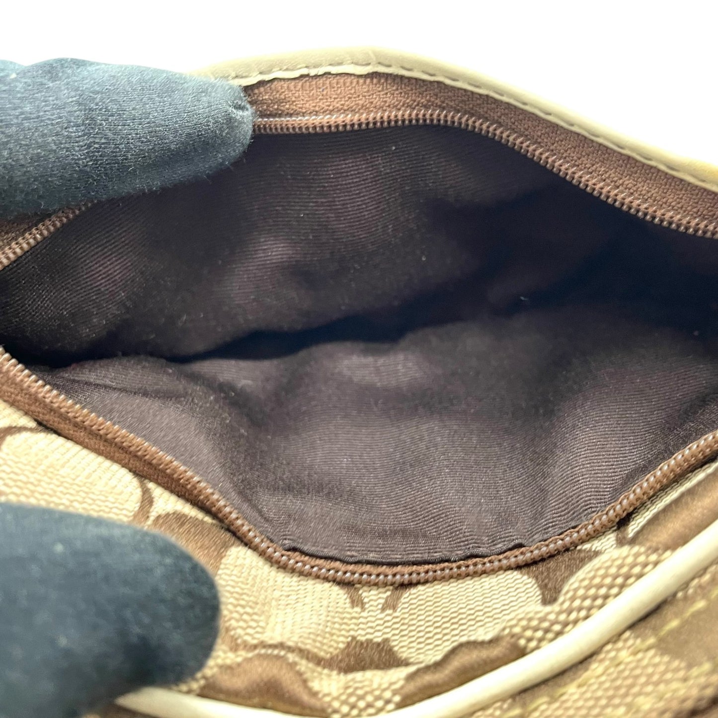 コーチ COACH ポシェット ショルダーバッグ ウエストバッグ シグネチャー柄 ベージュ 白 ホワイト レザー キャンバス ミニバッグ U8