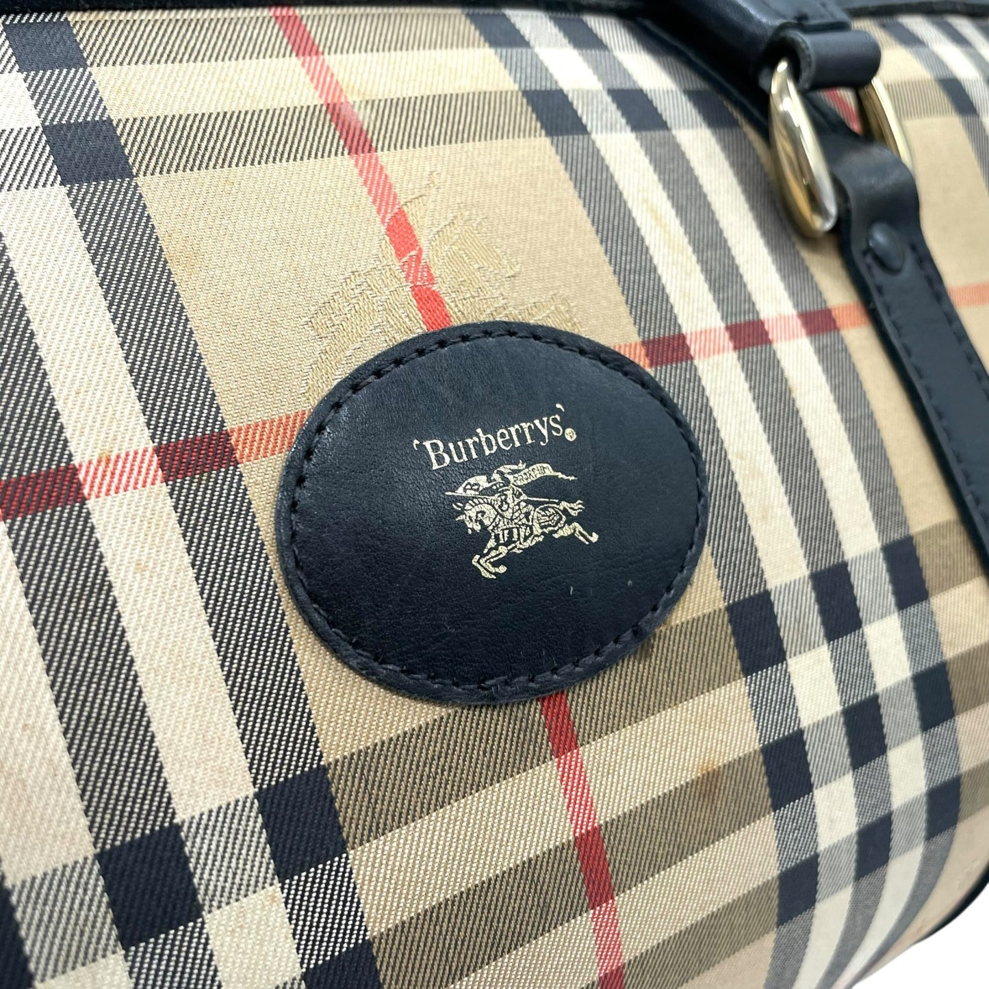 バーバリーズ Burberrys ボストンバッグ ハンドバッグ ノバチェック シャドーホース ベージュ 黒 ブラック キャンバス レザー 大容量 旅行バッグ C