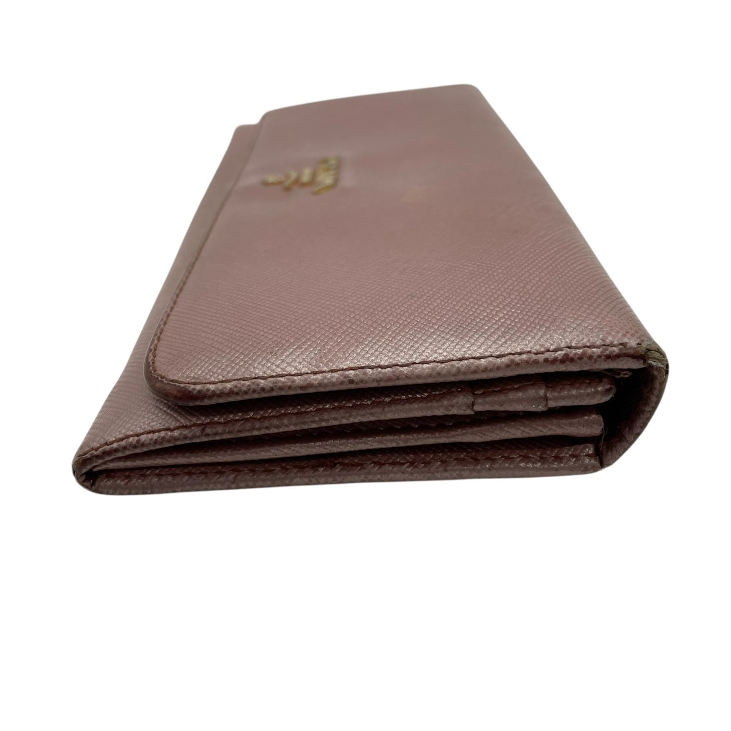 PRADA プラダ 長財布 ロングウォレット サフィアーノレザー ピンク ピンクベージュ メタリック ゴールド金具 ロゴ フラップ レディース W3