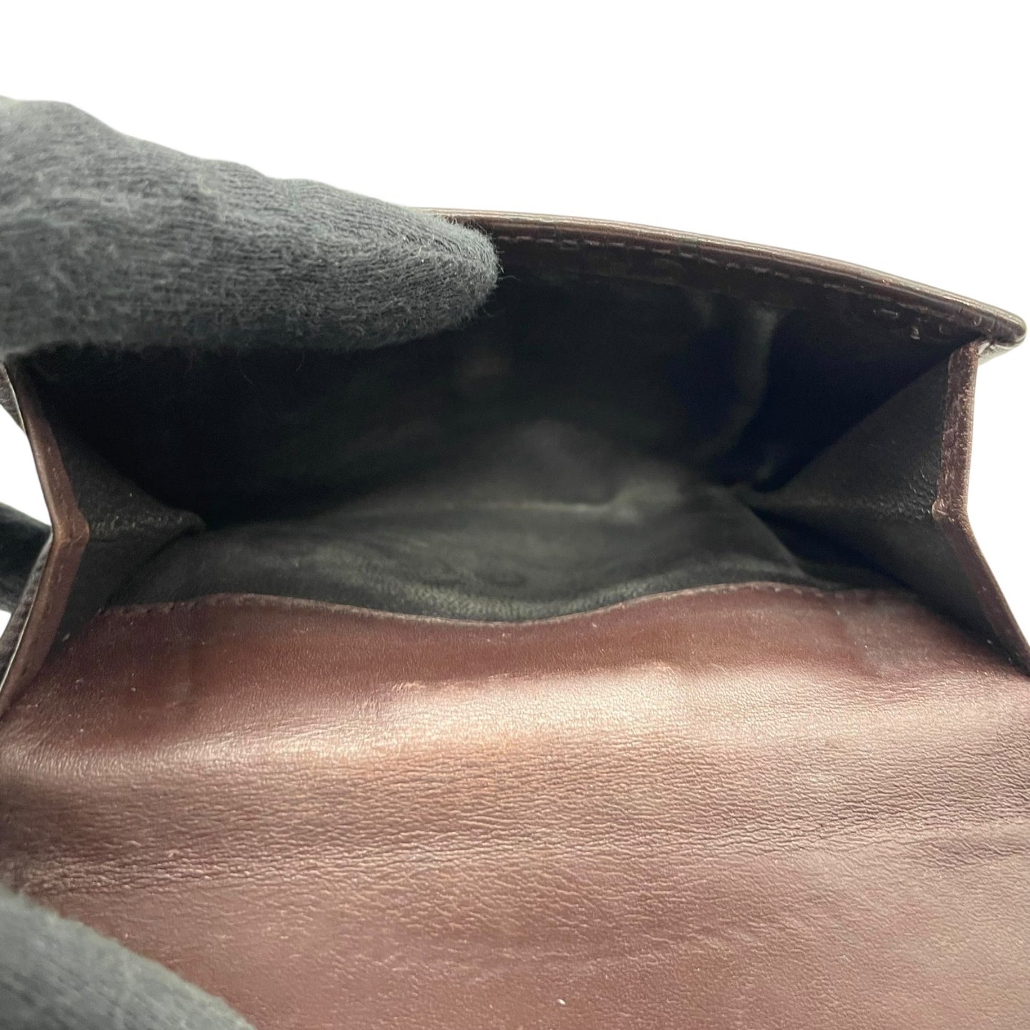 GUCCI グッチ グッチシマ 二つ折り財布 コンパクトウォレット GG柄 型押し レザー ブラウン ゴールド金具 プレートロゴ ヴィンテージ レディース M2