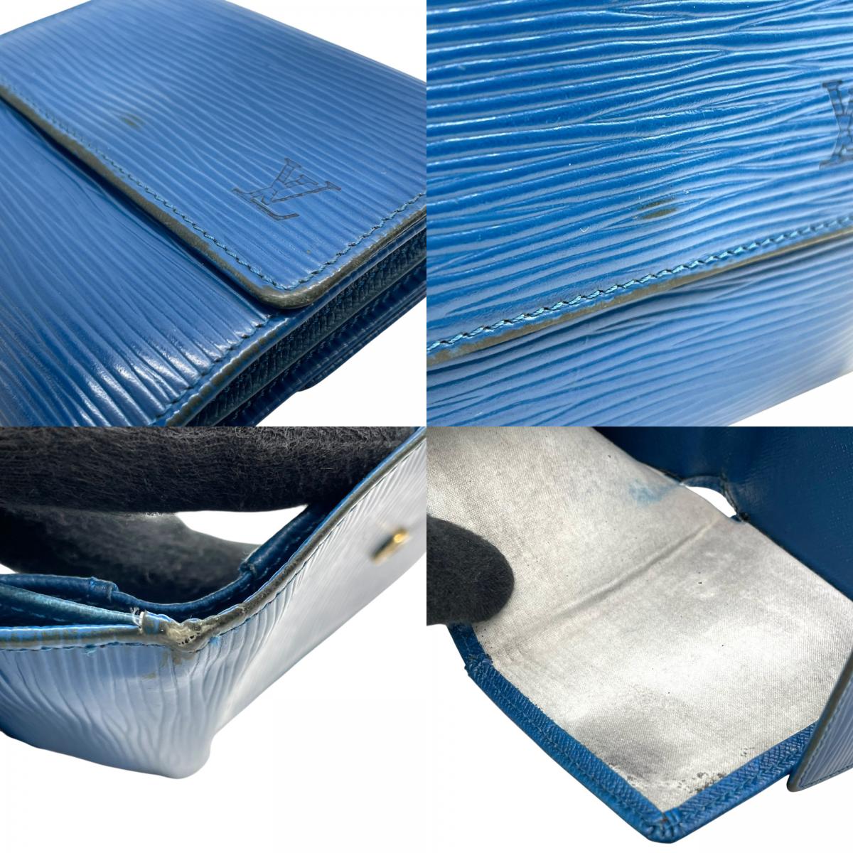 LOUIS VUITTON ルイヴィトン 三つ折り財布 エピ ポルトモネ ビエ カルト クレディ M63485 青 ブルー レザー M4