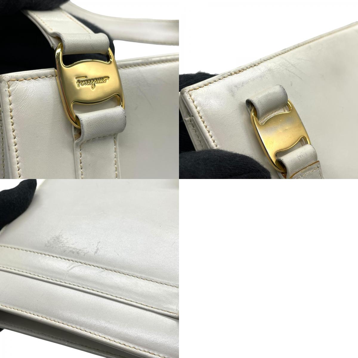 Salvatore Ferragamo サルヴァトーレフェラガモ ヴィンテージ ハンドバッグ レザー ホワイト ゴールド金具 K7