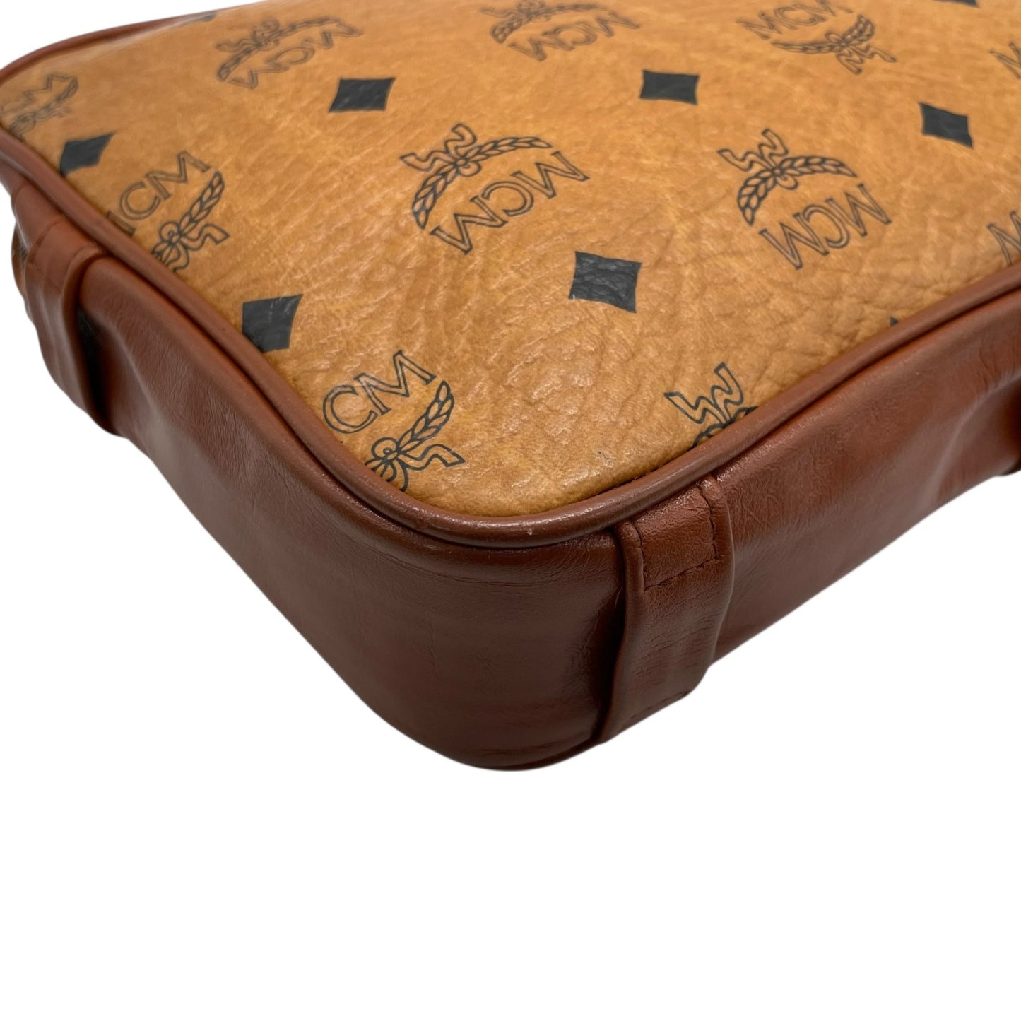 MCM ヴィンテージ ヴィセトス スクエア クラッチバッグ セカンドバッグ ブラウン モノグラム レザー切替 ゴールド金具 ユニセックス s96