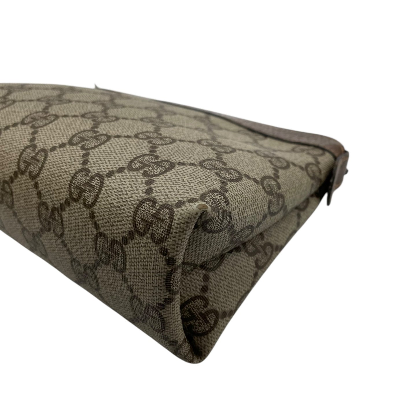 GUCCI グッチ GGスプリーム PVC レザー ポーチ グレー ベージュ ブラウン ゴールド金具 64・01 クラシックデザイン メンズ C