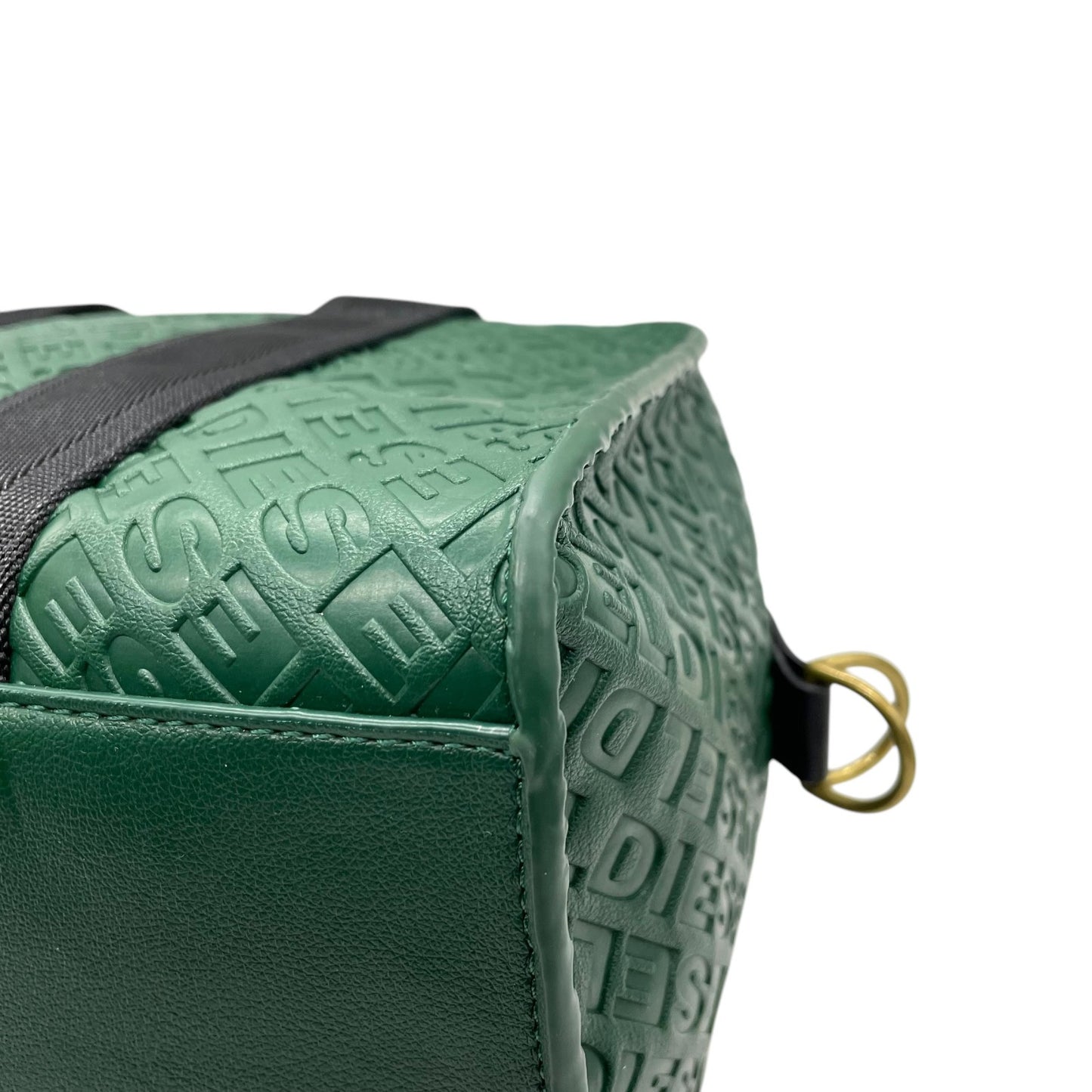 美品 DIESEL ディーゼル エンボス モノグラム ハンドバッグ 2WAY ショルダー ミニボストン 総柄 レザー 本革 グリーン 緑 2WAY ボストンバッグ ショルダーバッグ ゴールド金具 ユニセックス ファスナー開閉 Y2K label C