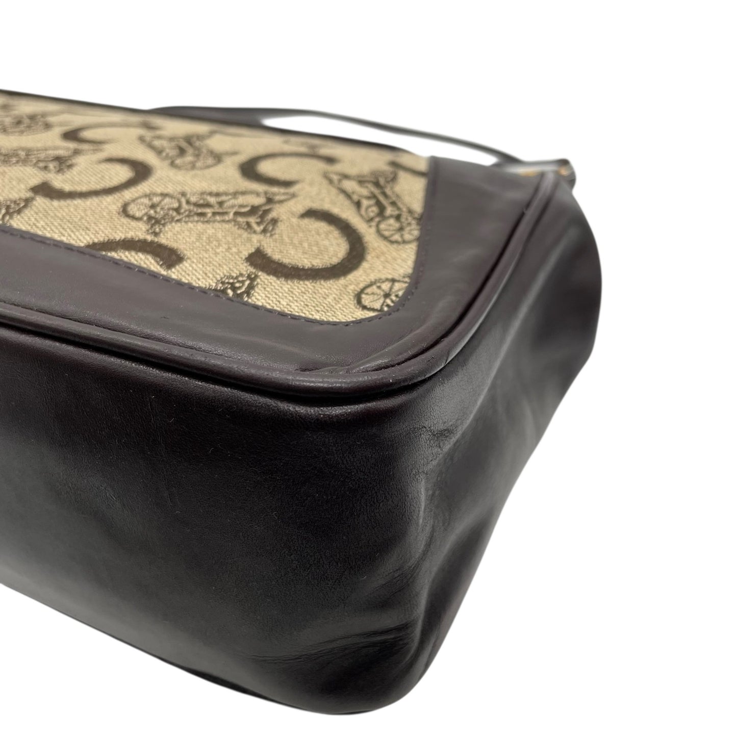 Authentic CELINE C Macadam Turnlock Handbag Canvas Leather Brown Gold Hardware Women