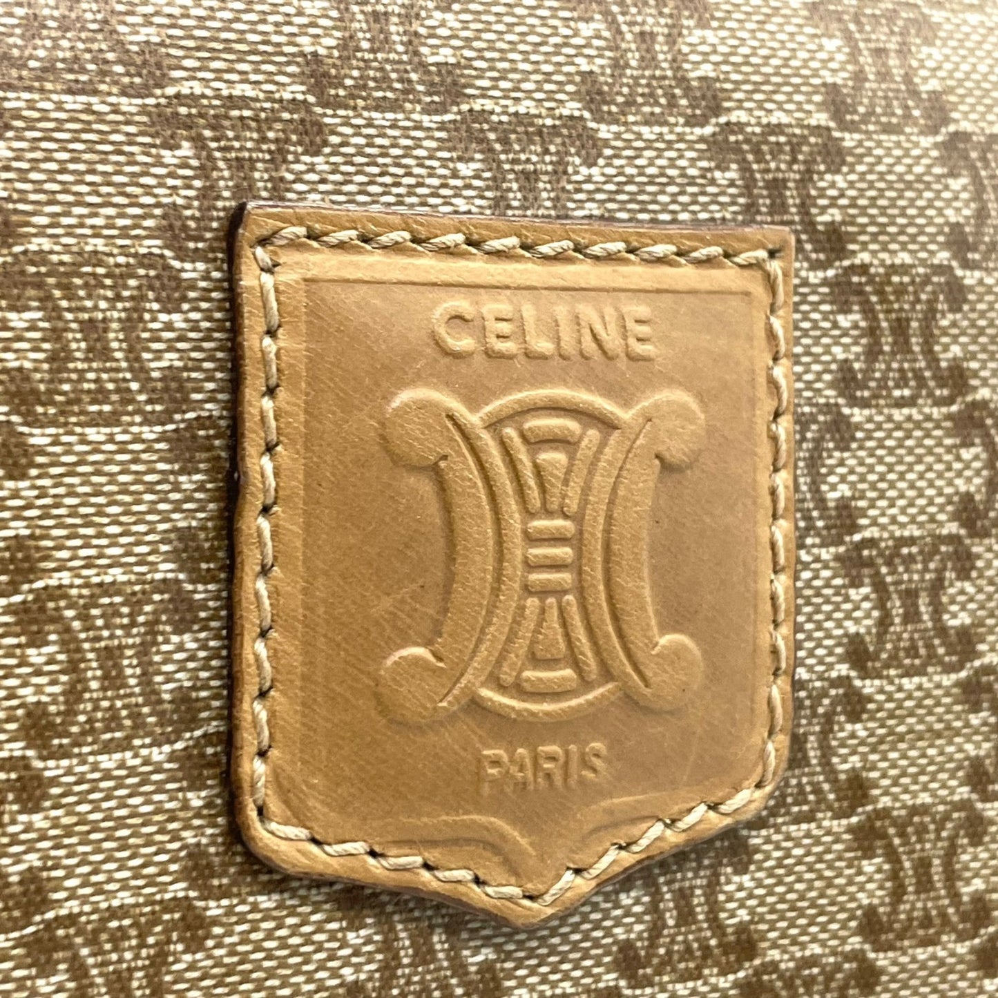 Authentic CELINE Vintage Macadam Handbag Leather PVC Beige Brown Gold Hardware Tote Bag Women's