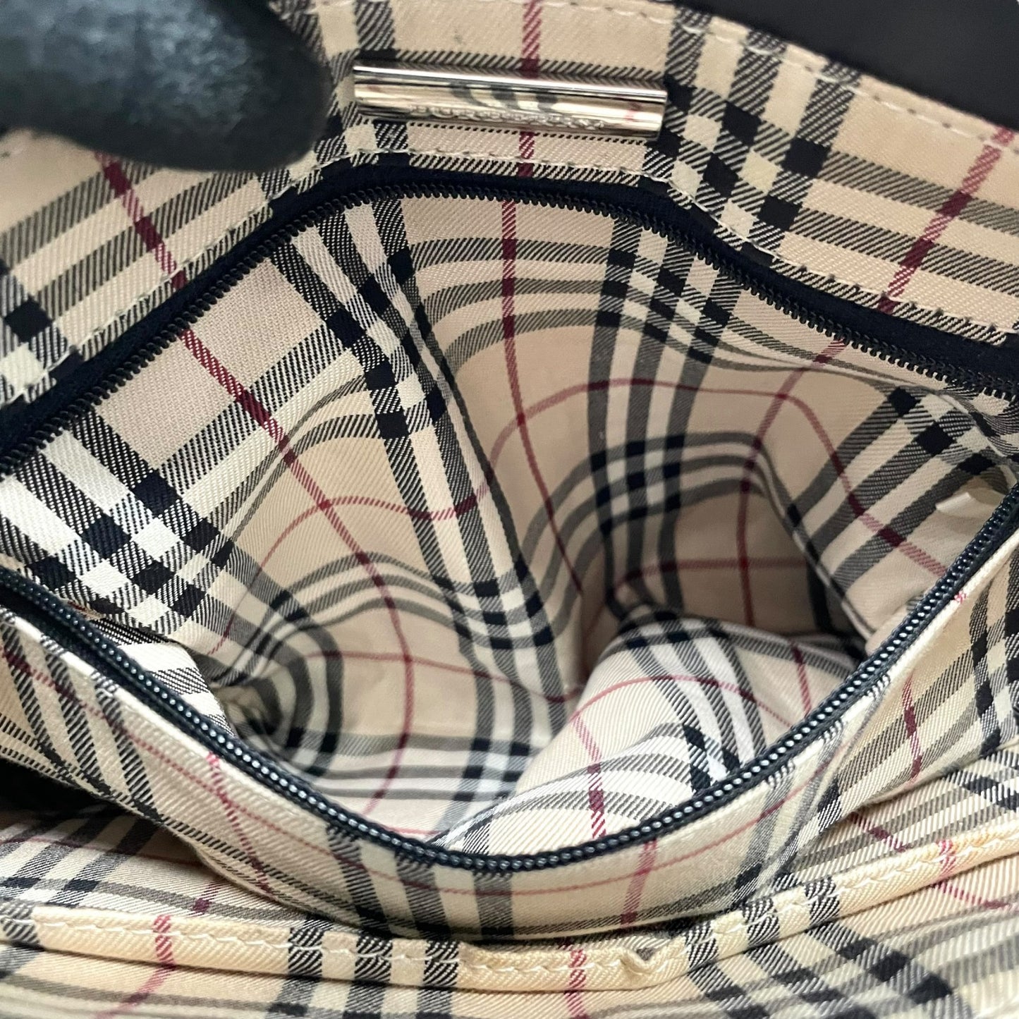 Authentic BURBERRY Handbag Leather Black Silver Hardware Logo Nova Check Women's