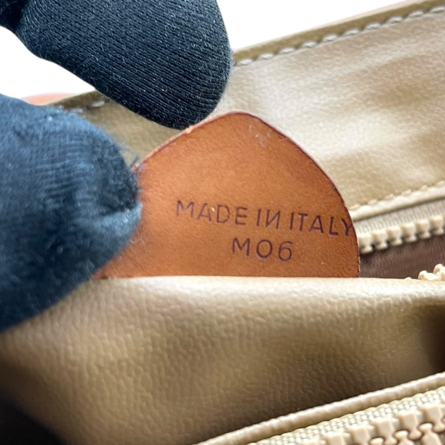 Authentic CELINE Macadam Handbag PVC Leather Vintage Beige Brown M06 Old Celine Gold Hardware Ladies