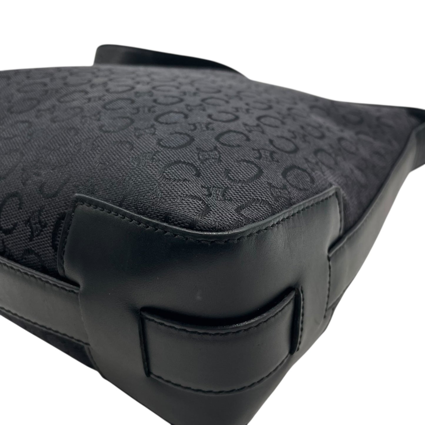 美品 CELINE セリーヌ Cマカダム ショルダーバッグ キャンバス レザー 黒 ブラック シルバー金具 メッセンジャーバッグ オールドセリーヌ メンズ レディース K11