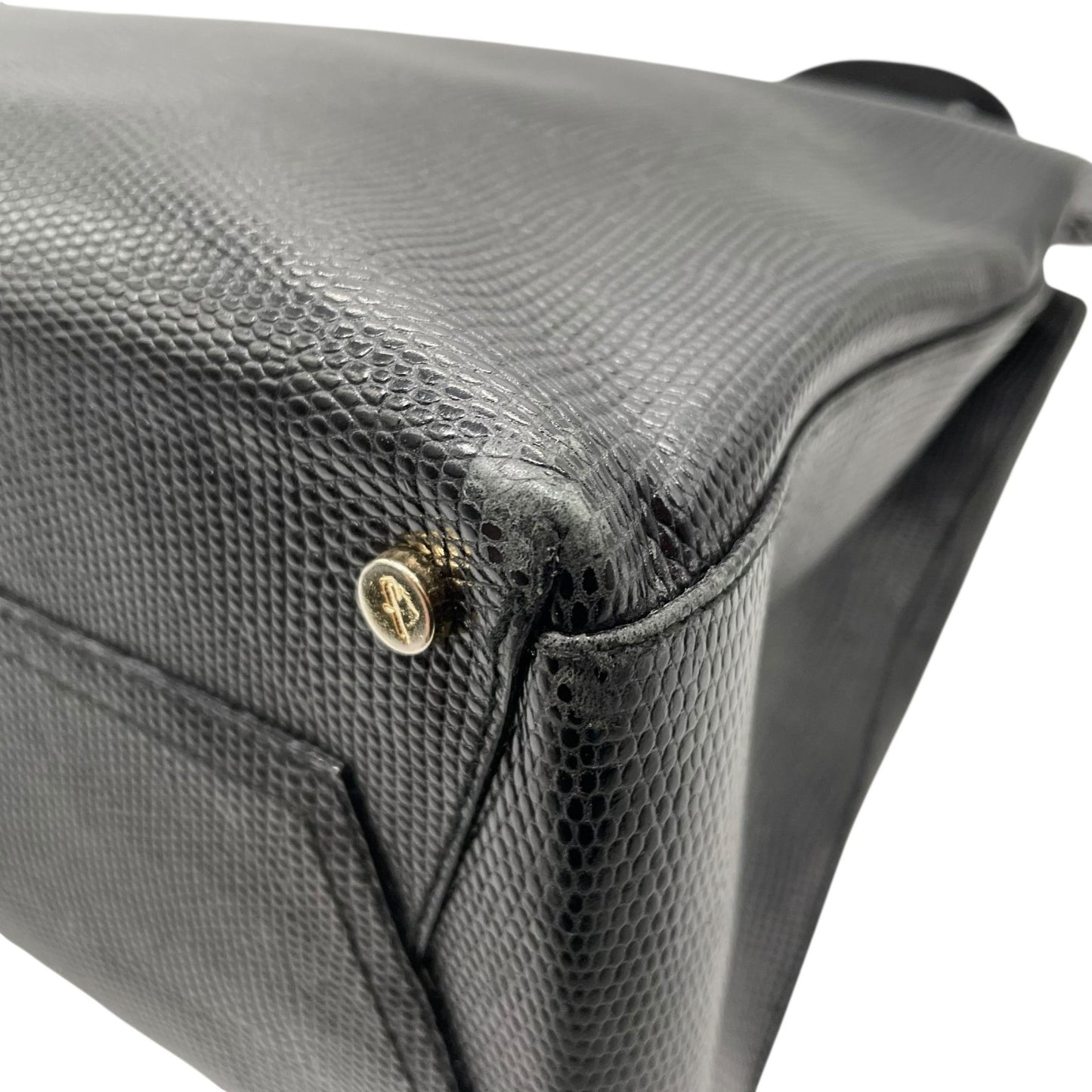 Salvatore Ferragamo フェラガモ ヴァラリボン トートバッグ ワンショルダー レザー トカゲ型押し 黒 ブラック ゴールド金具 肩掛け可 サルヴァトーレフェラガモ レディース E