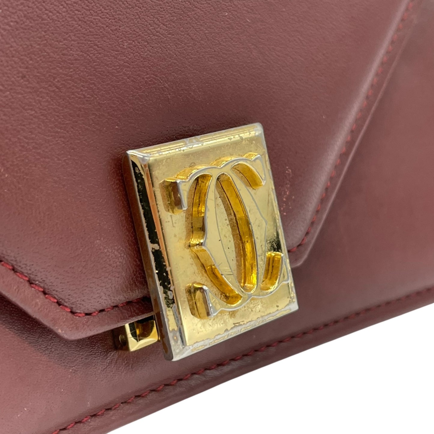 Cartier カルティエ マストライン ショルダーバッグ 赤 ボルドー ワインレッド レザー ゴールド金具 肩掛け可 斜め掛け可 2Cモチーフ マストドゥカルティエ ヴィンテージ レディース E2