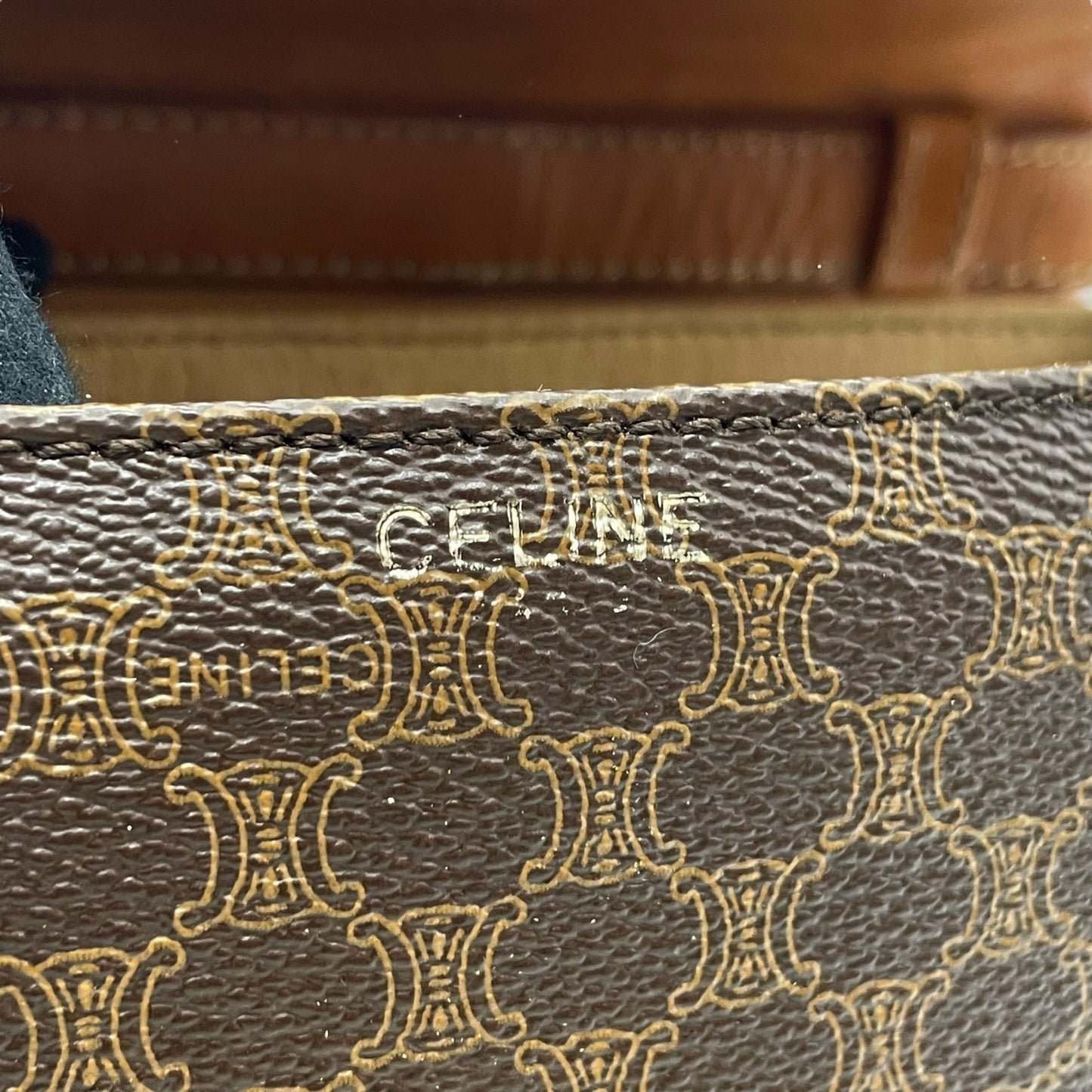 Authentic Old CELINE Macadam Shoulder Bag Brown PVC Leather Logo Vintage Crossbody