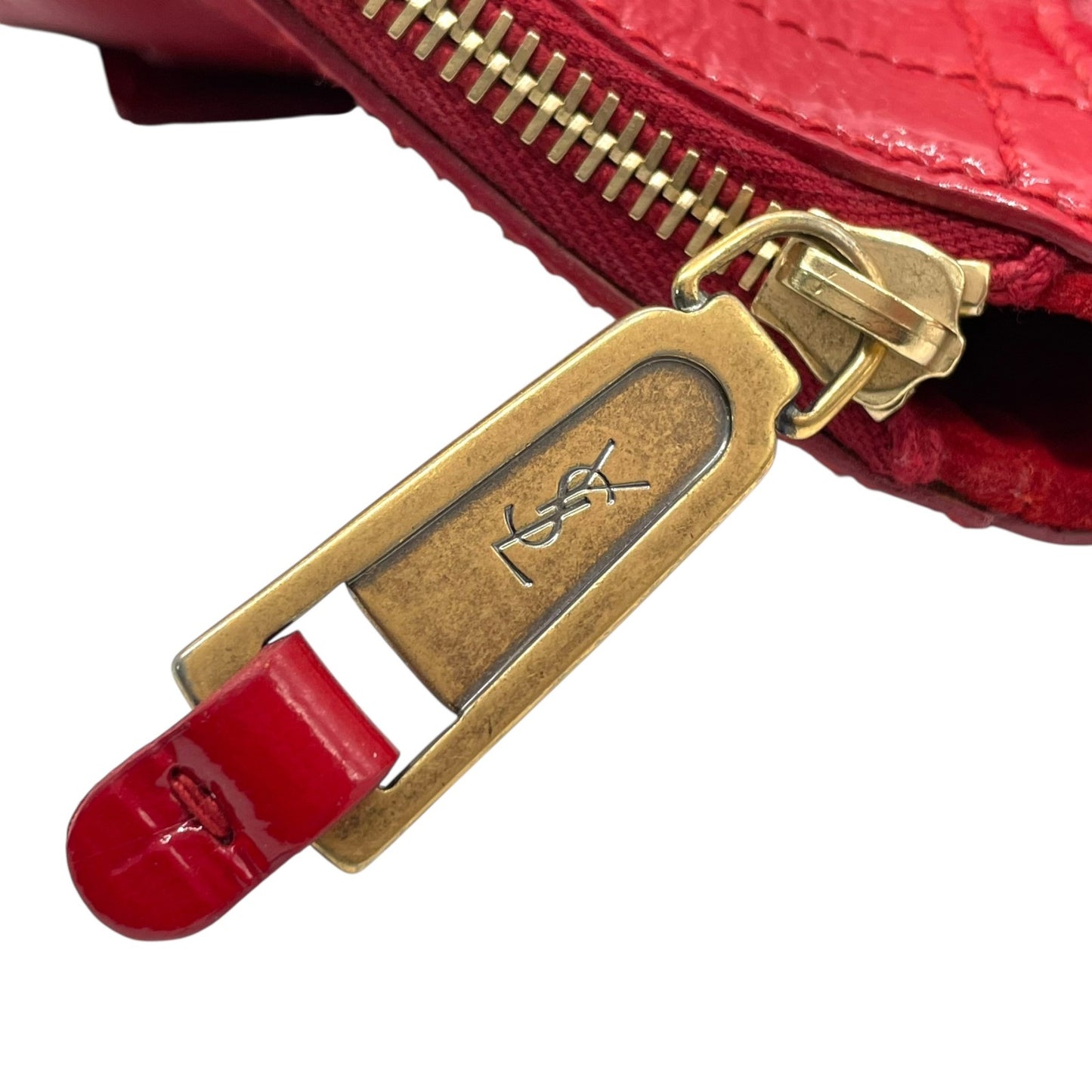 Authentic YVES SAINT LAURENT Downtown Patent Leather Red Enamel Vintage Tote Bag Large Capacity Women