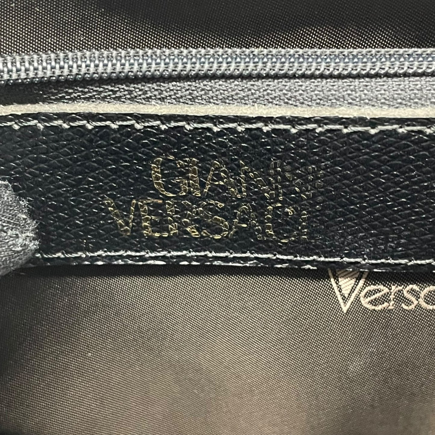 Authentic GIANNI VERSACE Black Sunburst Embossed Leather Handbag Gold Hardware Vintage Archive Women