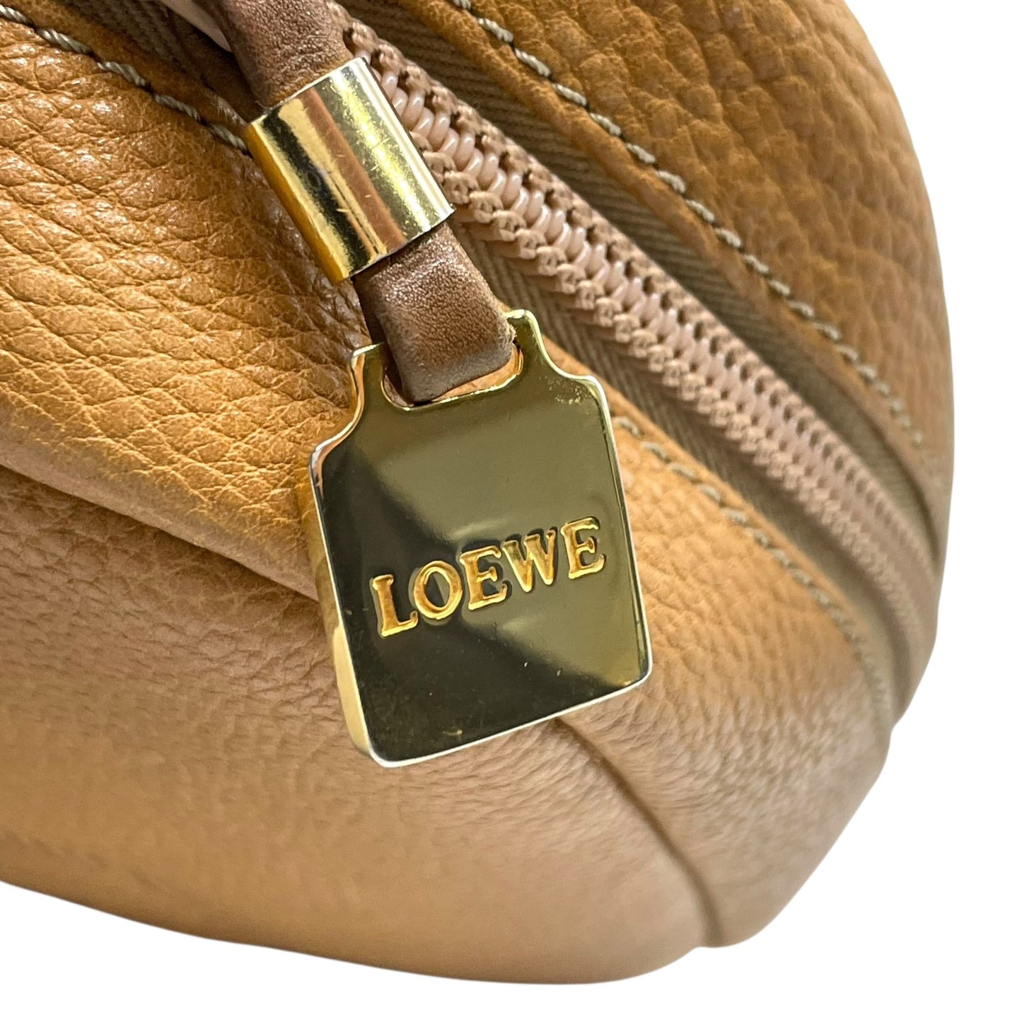 Authentic LOEWE Anagram Embossed Leather Shoulder Bag Camel Gold