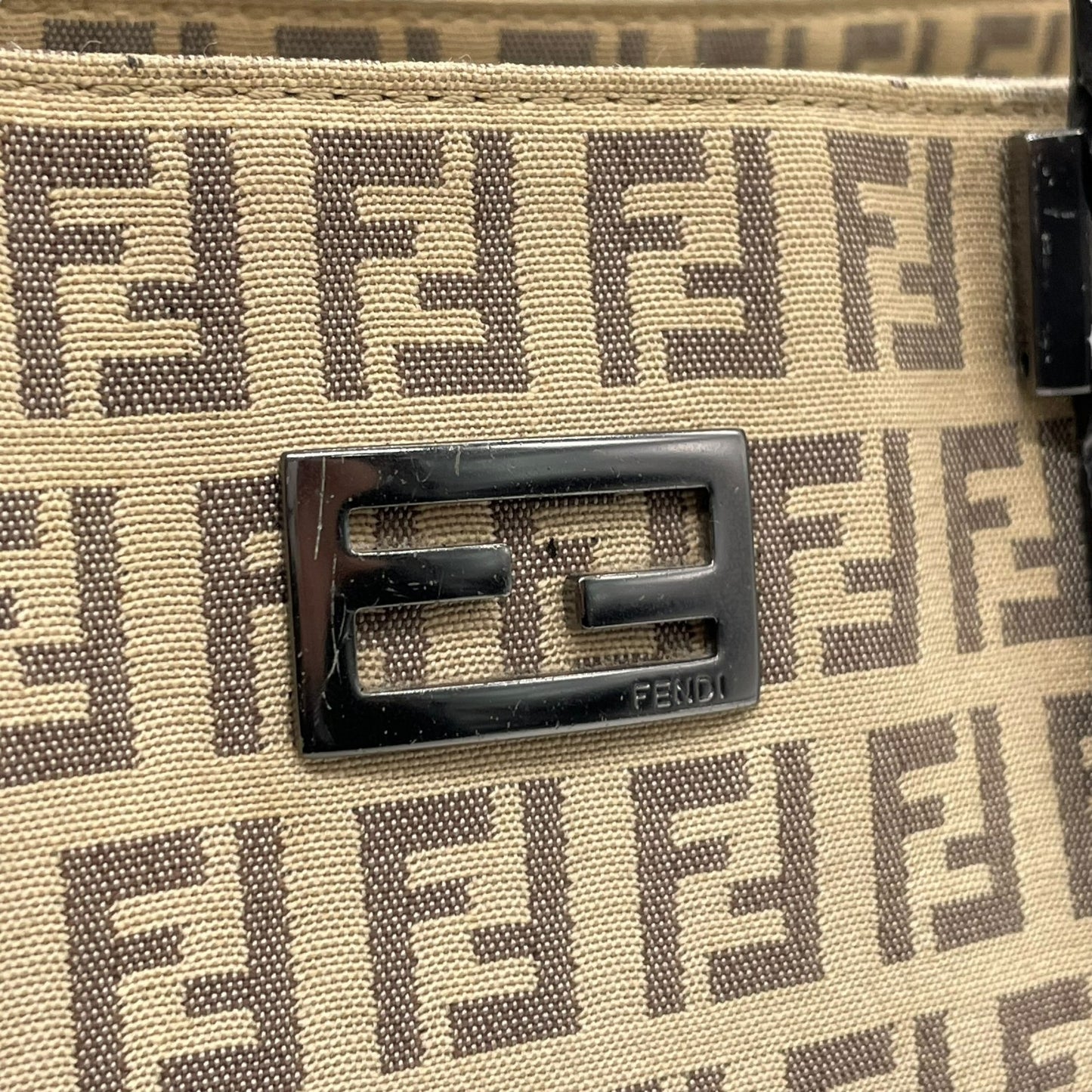 美品 FENDI フェンディ ズッキーノ ハンドバッグ ミニトート ベージュ ブラック キャンバス レザー シルバー金具 FF柄 ズッカ柄 レディース ヴィンテージ B3