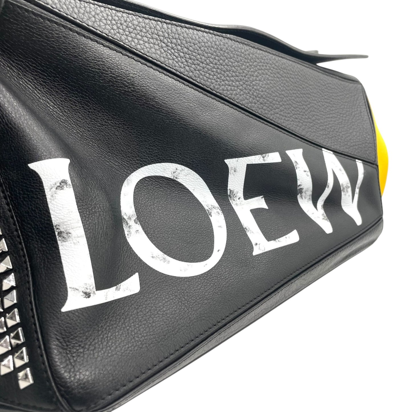 限定品 希少 極美品 LOEWE ロエベ パズルバッグ ラージ ミニボストン スタッズ アナグラム ロゴ チェーン ブラック 黒 マルチカラー メンズ レディース D