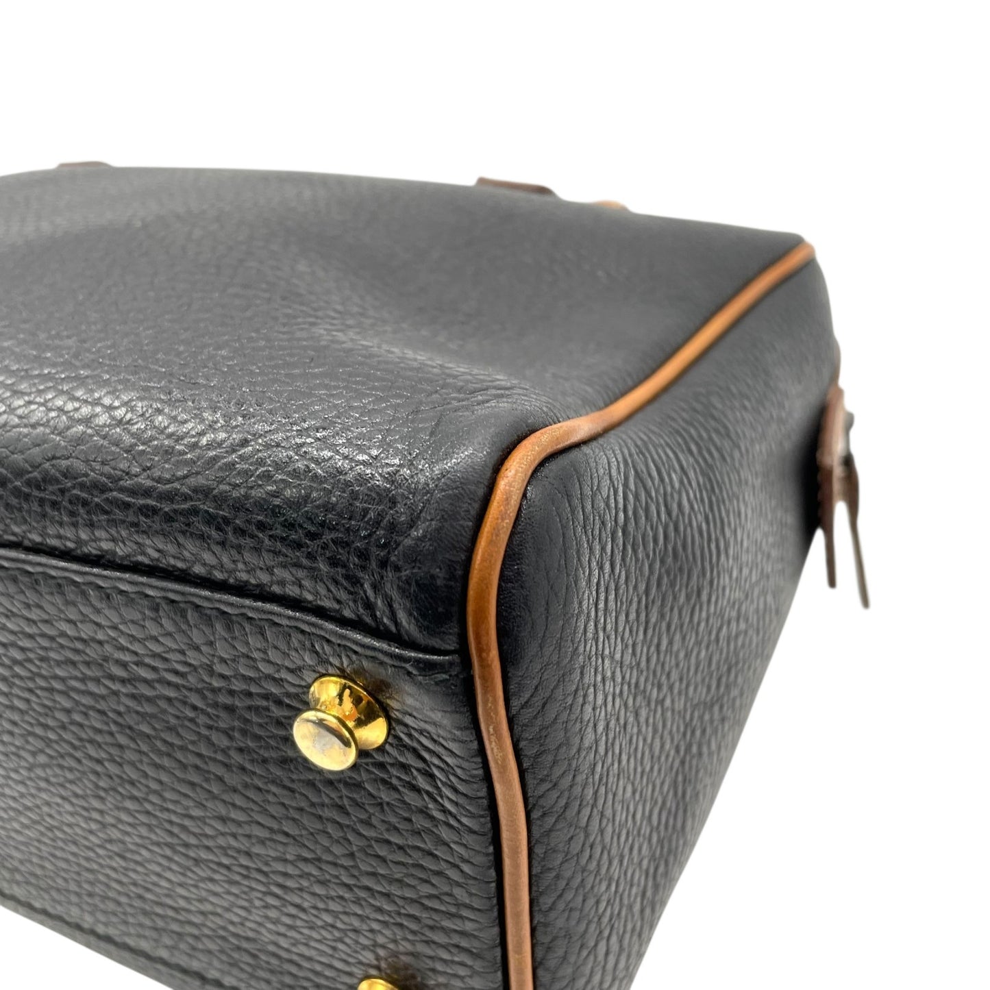 セリーヌ CELINE レザーハンドバッグ ブラック×ブラウン 黒 茶色 ゴールド金具 金金具 ボストンバッグ型 ヴィンテージ K5