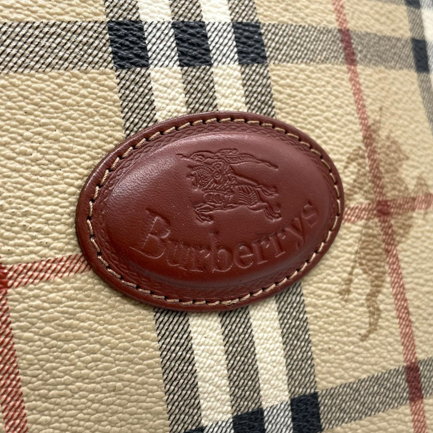 BURBERRY バーバリー ノバチェック シャドーホース ハンドバッグ 茶 ブラウン ベージュ PVC レザー ゴールド金具 手提げ ヴィンテージ レディース A1