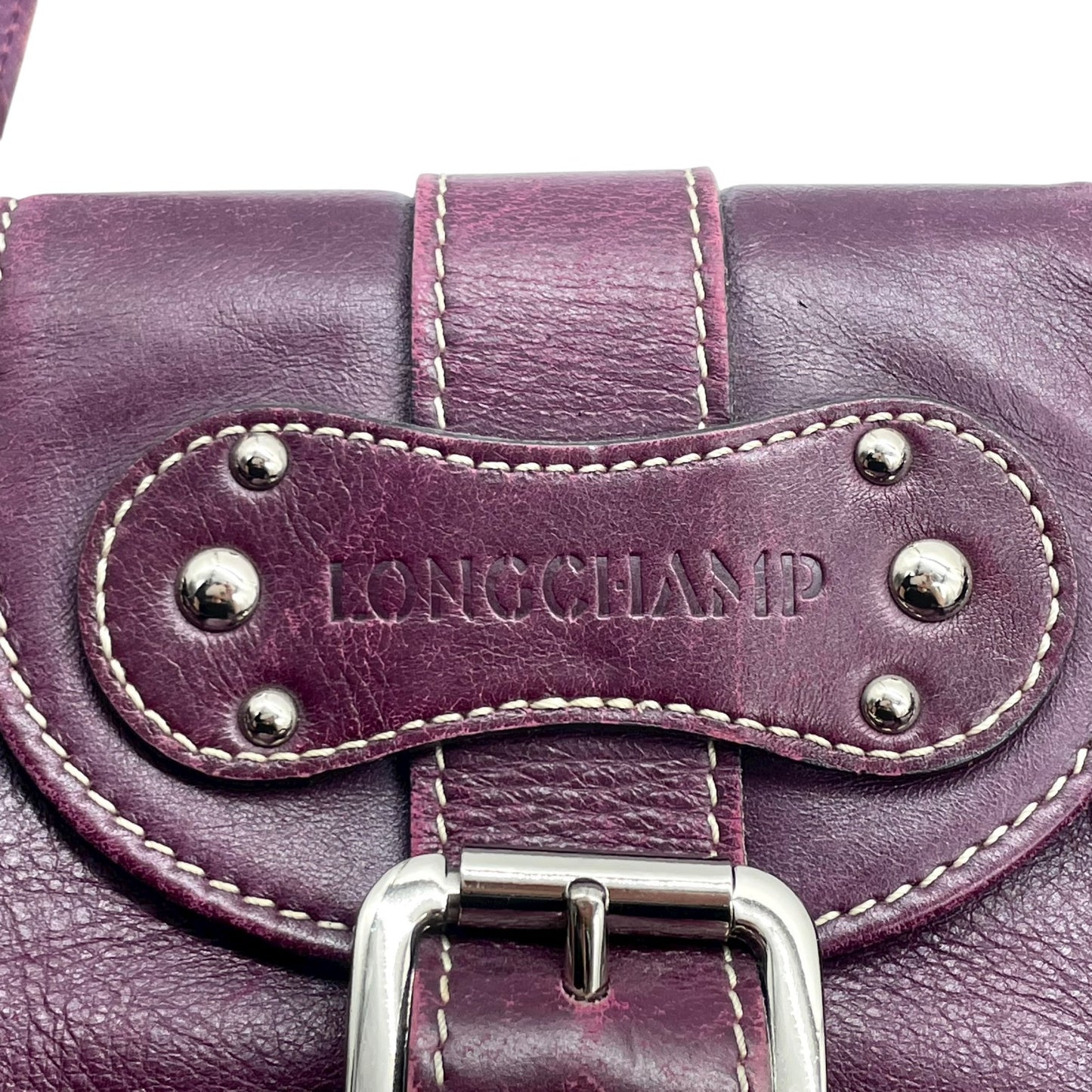 ロンシャン LONGCHAMP ハンドバッグ ベルトデザイン フラップ パープル レザー 本革 シルバー金具 ユニセックス レディース Y2K 00s ヴィンテージ s94 vintage