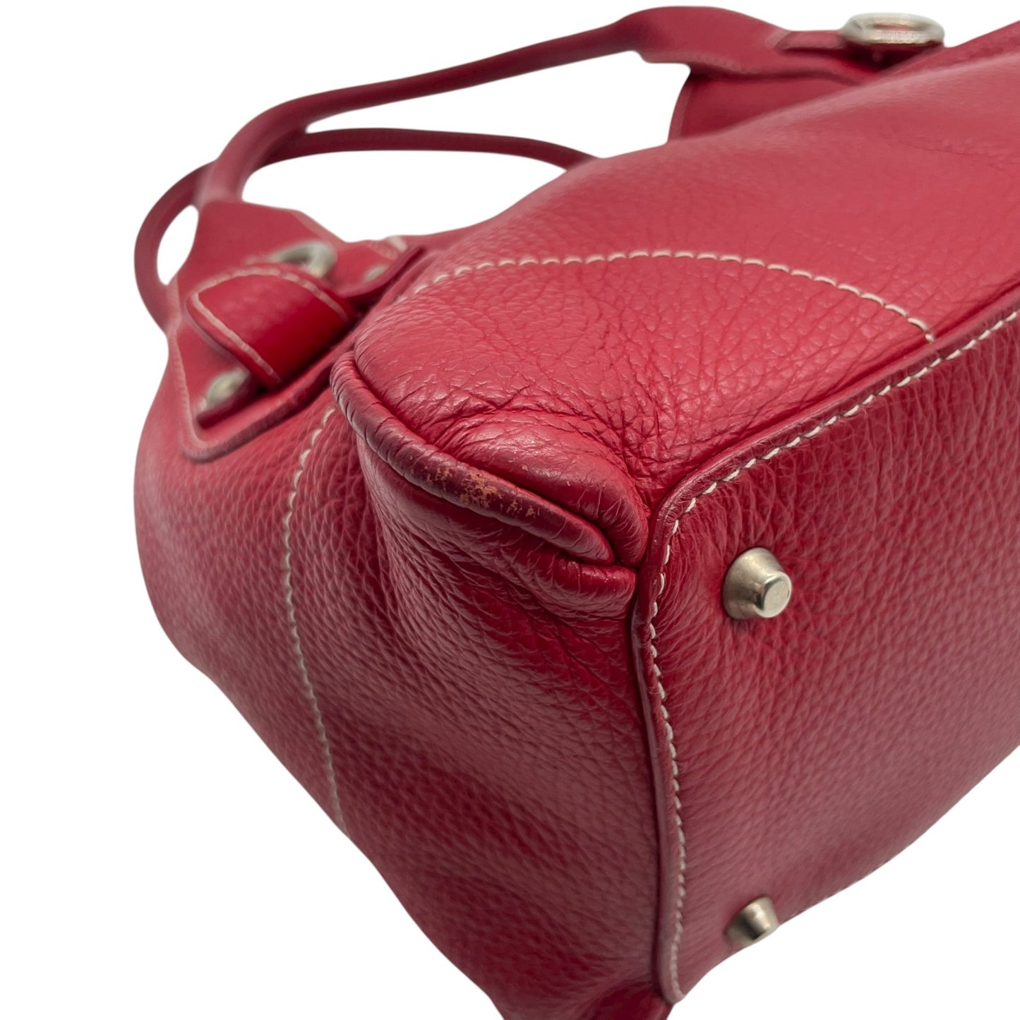 フルラ FURLA レザー ハンドバッグ トートバッグ ショルダー付き 赤 レッド シルバー金具 S93