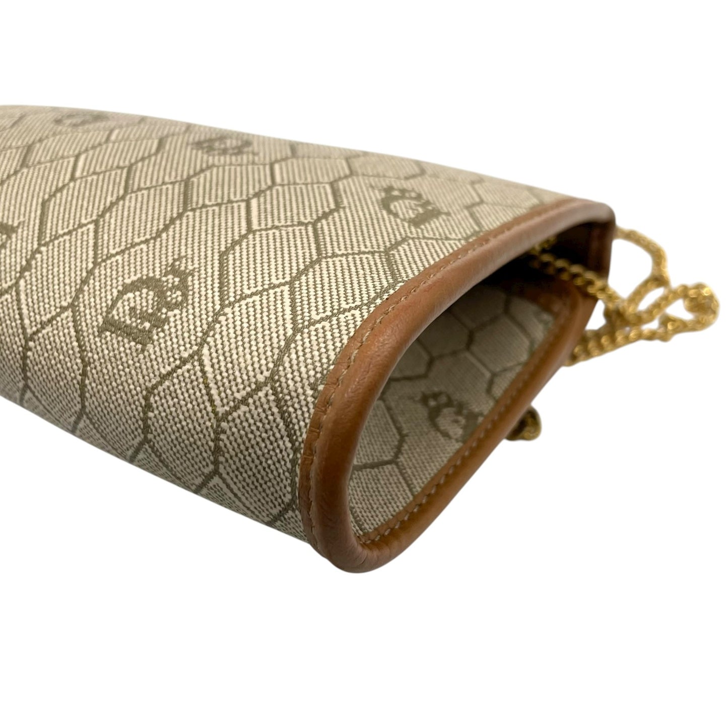 クリスチャン ディオール Christian Dior CDロゴ チェーンショルダーバッグ ベージュ 茶色 ブラウン ハニカム柄 キャンバス レザー ゴールド 金金具 ヴィンテージ K11