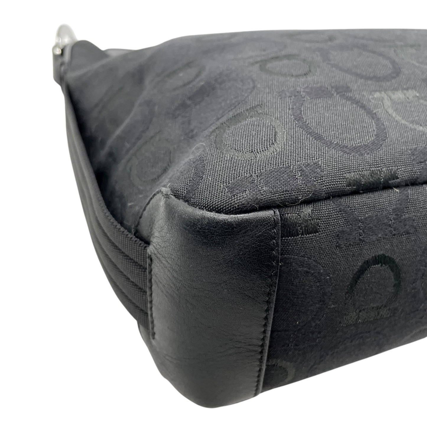 サルヴァトーレ フェラガモ Salvatore Ferragamo ガンチーニ ショルダーバッグ トートバッグ キャンバス 黒 ブラック シルバー金具 ロゴ ワンショルダー C3