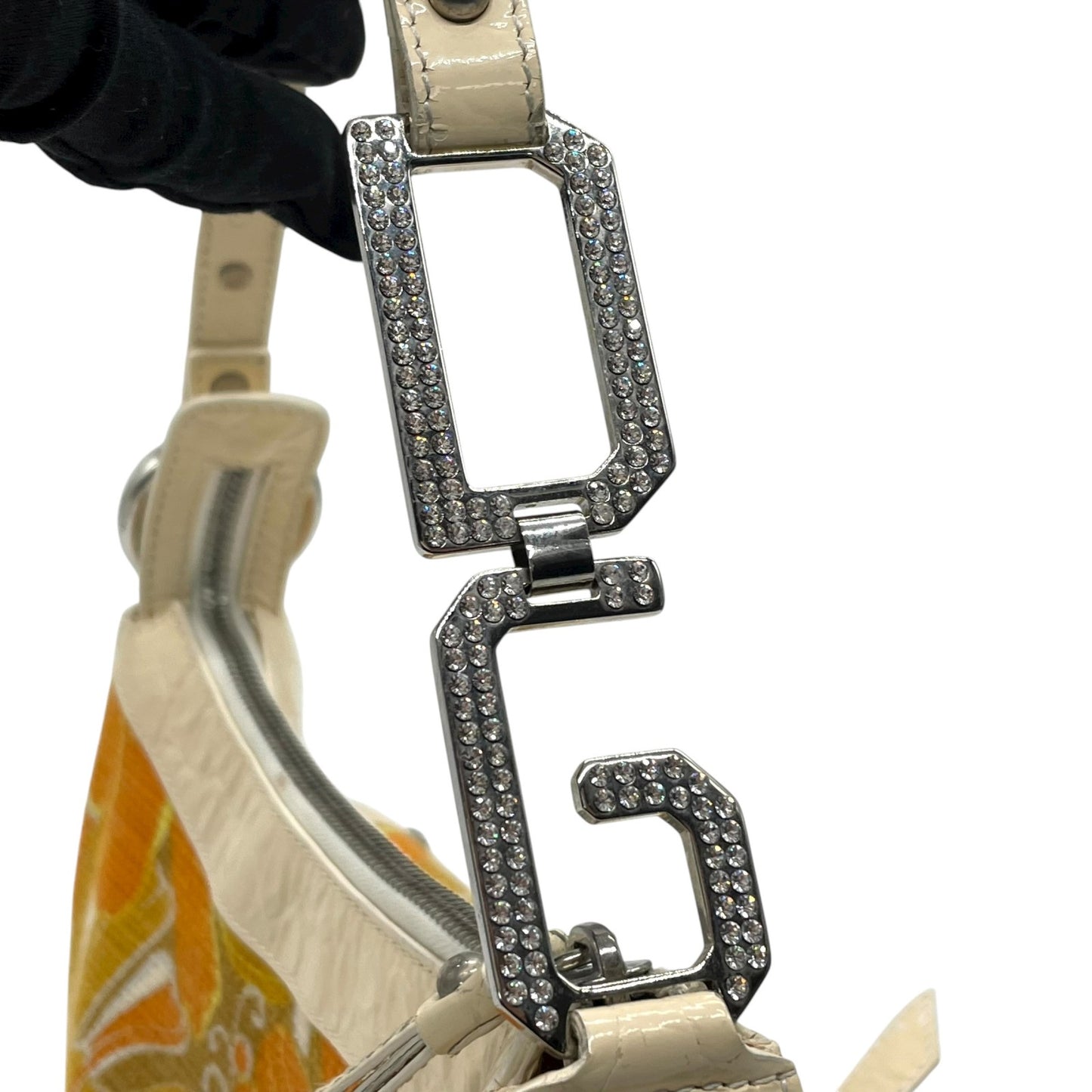 ドルチェ＆ガッバーナ DOLCE & GABBANA D&G ドルガバ ミニバッグ ワンショルダー クロコ型押し フラワー柄 オレンジ イエロー C5