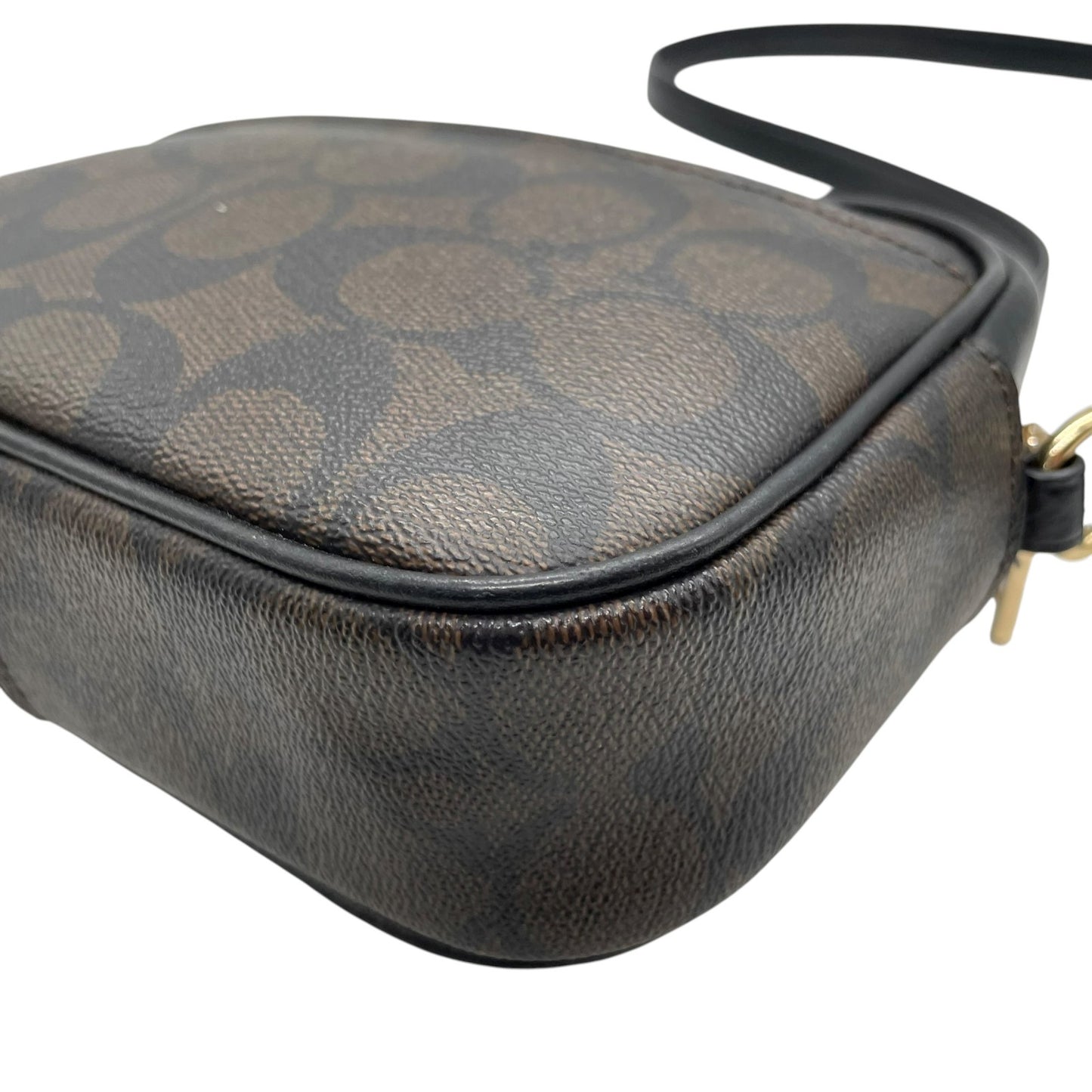 美品 コーチ COACH シグネチャー PVC レザー クロスボディ カメラバッグ ショルダーバッグ C9926 茶色 ブラウン 黒 ブラック ゴールド金具 金金具 ミニバッグ 1