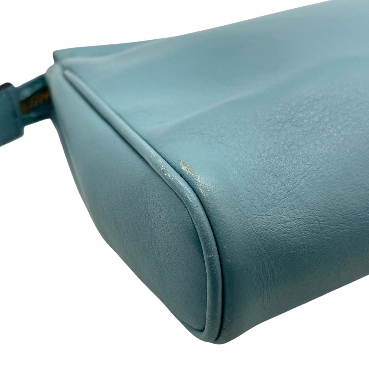 美品 コーチ COACH ポーチ レザー スカイブルー タッセル付き ロゴ 上品 コンパクト 本革 S52