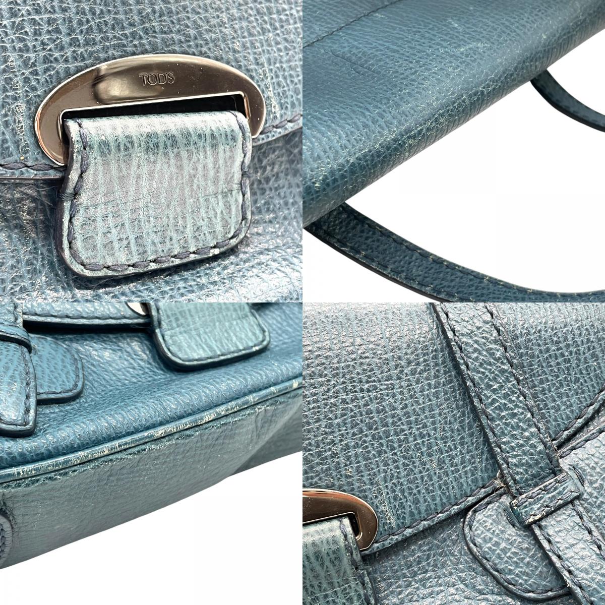 トッズ TOD’S ハンドバッグ ミニボストン グレインレザー 青 ブルー シルバー金具 レディース A7