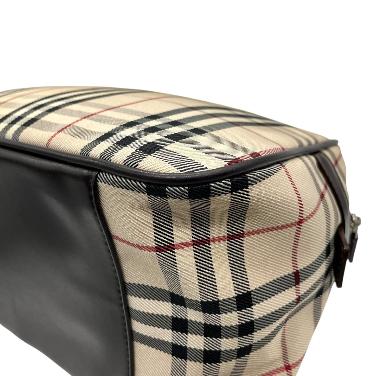 美品 バーバリー BURBERRY ハウスチェック ノバチェック ボストンバッグ レザー キャンバス 茶色 ブラウン×ベージュ ロゴプレート C7