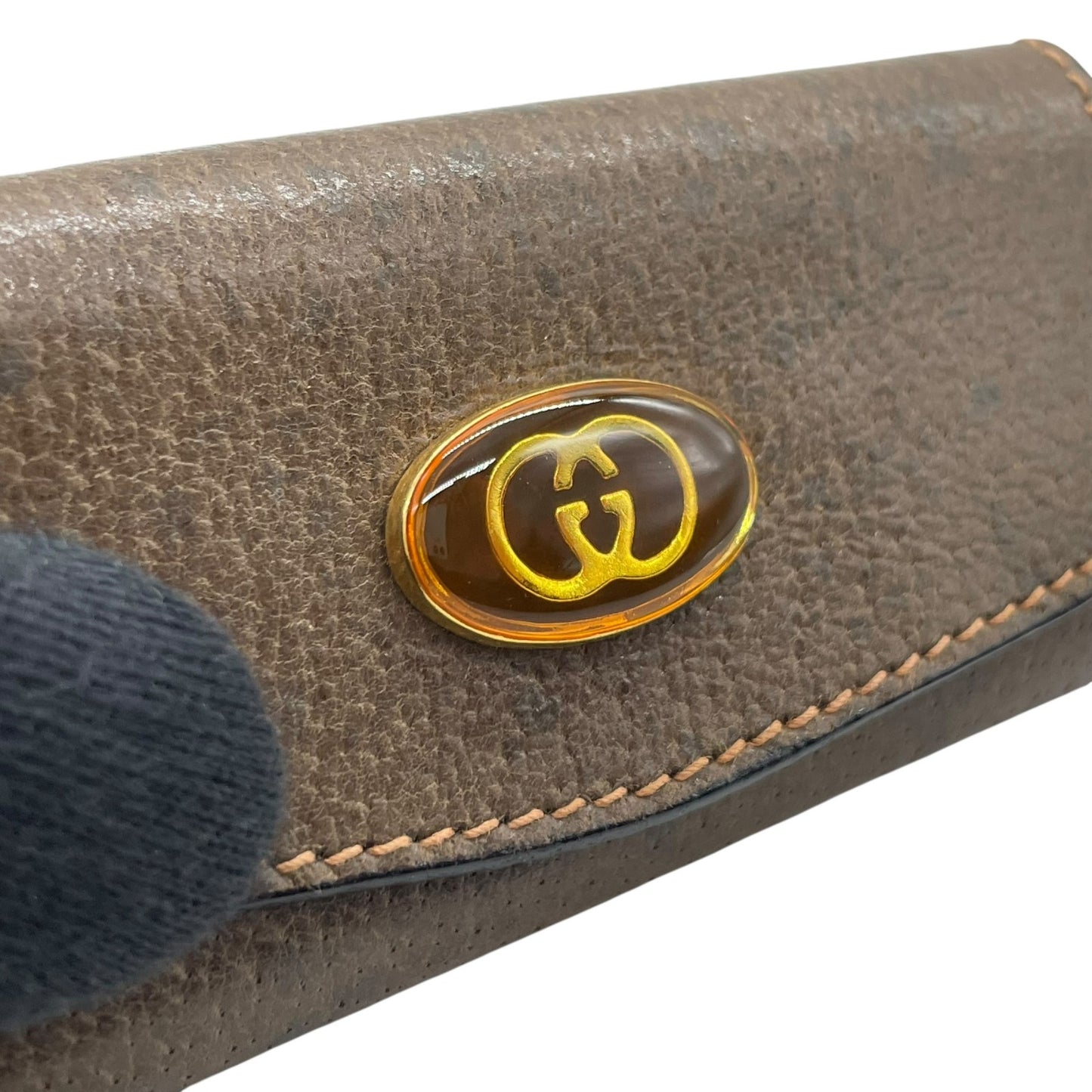 グッチ GUCCI キーケース 3連 三つ折り ブラウン 茶 レザー インターロッキングG ゴールド金具 オールドグッチ ヴィンテージ メンズ レディース M1