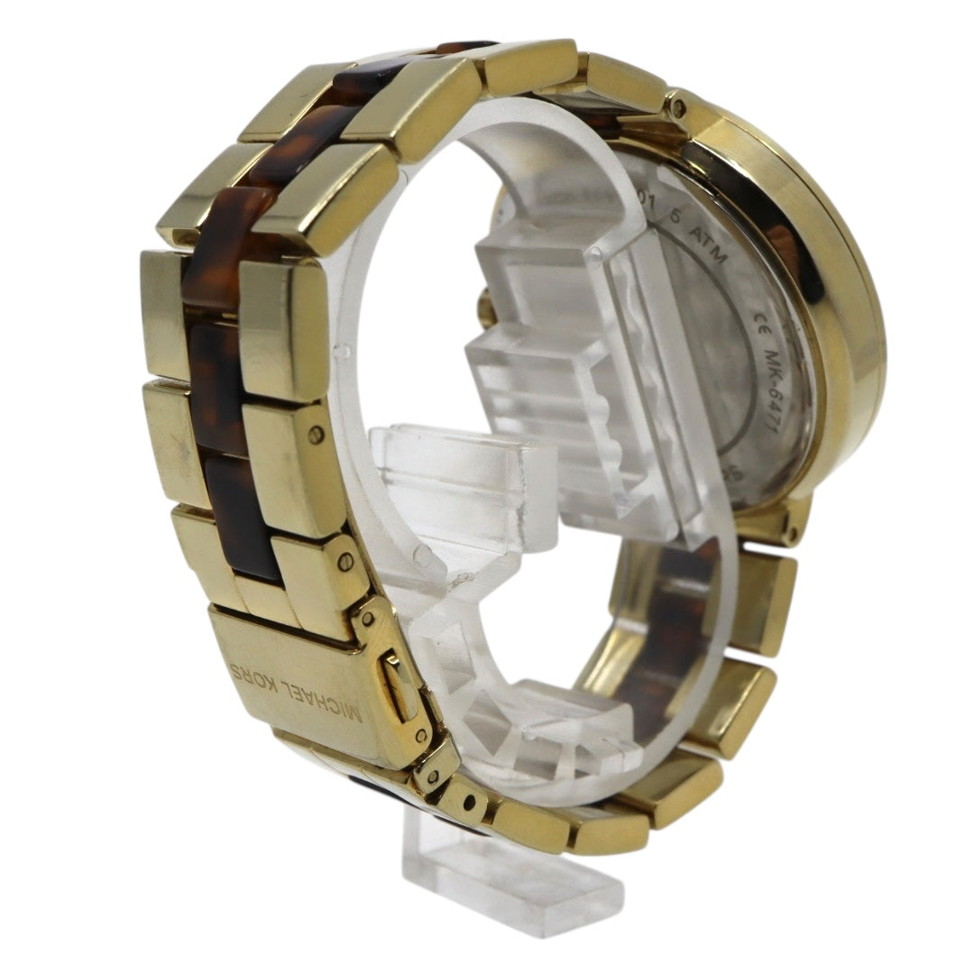 美品 電池交換済 クリーニング済 マイケルコース MICHAEL KORS 腕時計 MK-6471 レディースウォッチ クォーツ ゴールド べっ甲柄 ステンレススチール アナログ マルチファンクション エレガント クラシック ドレスウォッチ 稼働品 G3