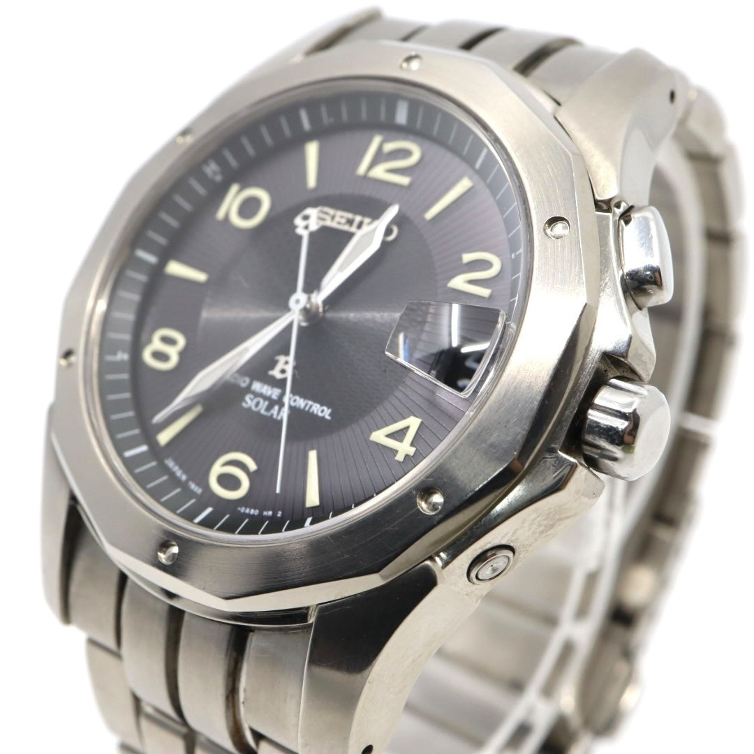 【稼働品／クリーニング済】セイコー SEIKO ブライツ 7B22-0AC0 腕時計 メンズウォッチ ソーラー電波 チタン ブラック文字盤 シルバー デイト アナログ ビジネスシーン カジュアル 軽量モデル G3