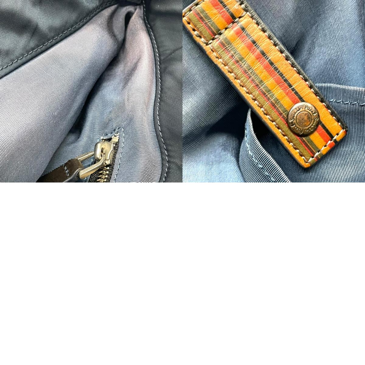 Paul Smith ポールスミス ZIP SIGNATURE ジップシグネチャー トートバッグ ビジネストート 紺 ネイビー 茶 ブラウン マルチストライプ ナイロン レザー シルバー金具 肩掛け可 メンズ X2