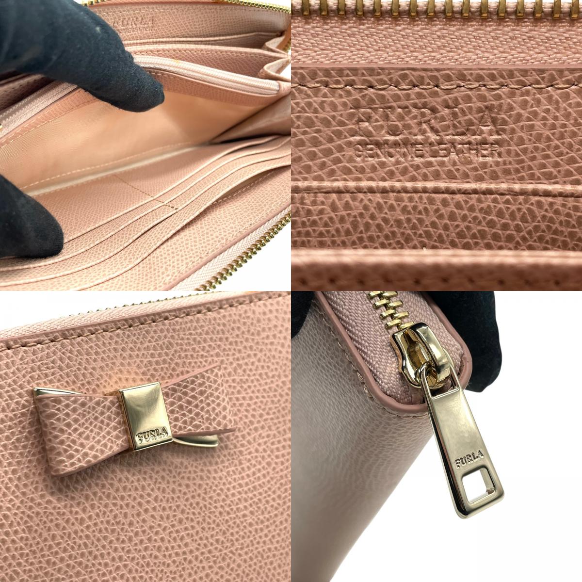 未使用級 美品 フルラ FURLA 長財布 バビロン リボンモチーフ ピンク レザー ラウンドファスナー ラウンドジップ 5