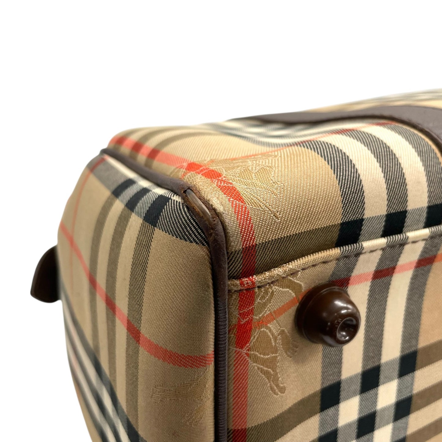 バーバリー Burberrys ボストンバッグ ハンドバッグ シャドーホース ノバチェック ベージュ 茶色 ブラウン キャンバス レザー E