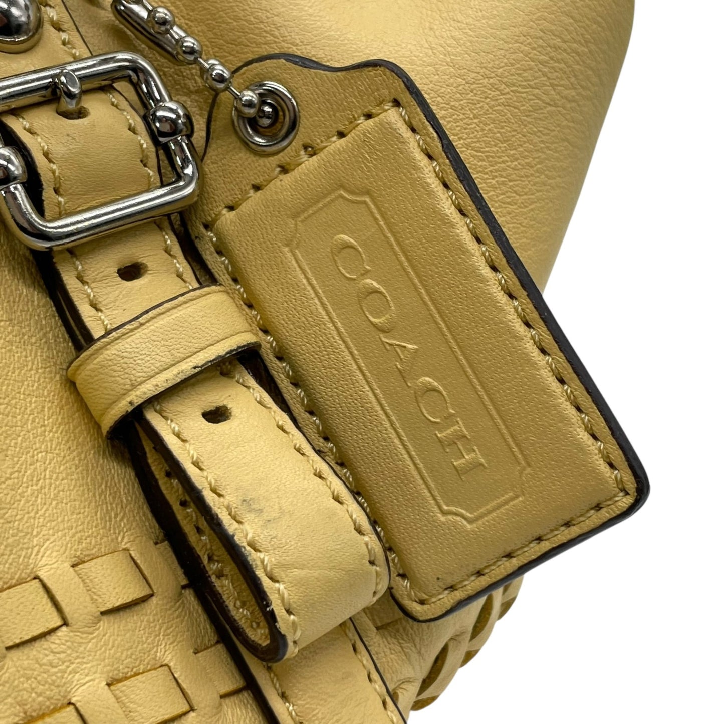 コーチ COACH 2WAY ボストンバッグ ハンドバッグ ショルダーバッグ 肩掛け 23342 イントレチャート 編み込みレザー 黄色 イエロー シルバー金具 チャーム付き U16