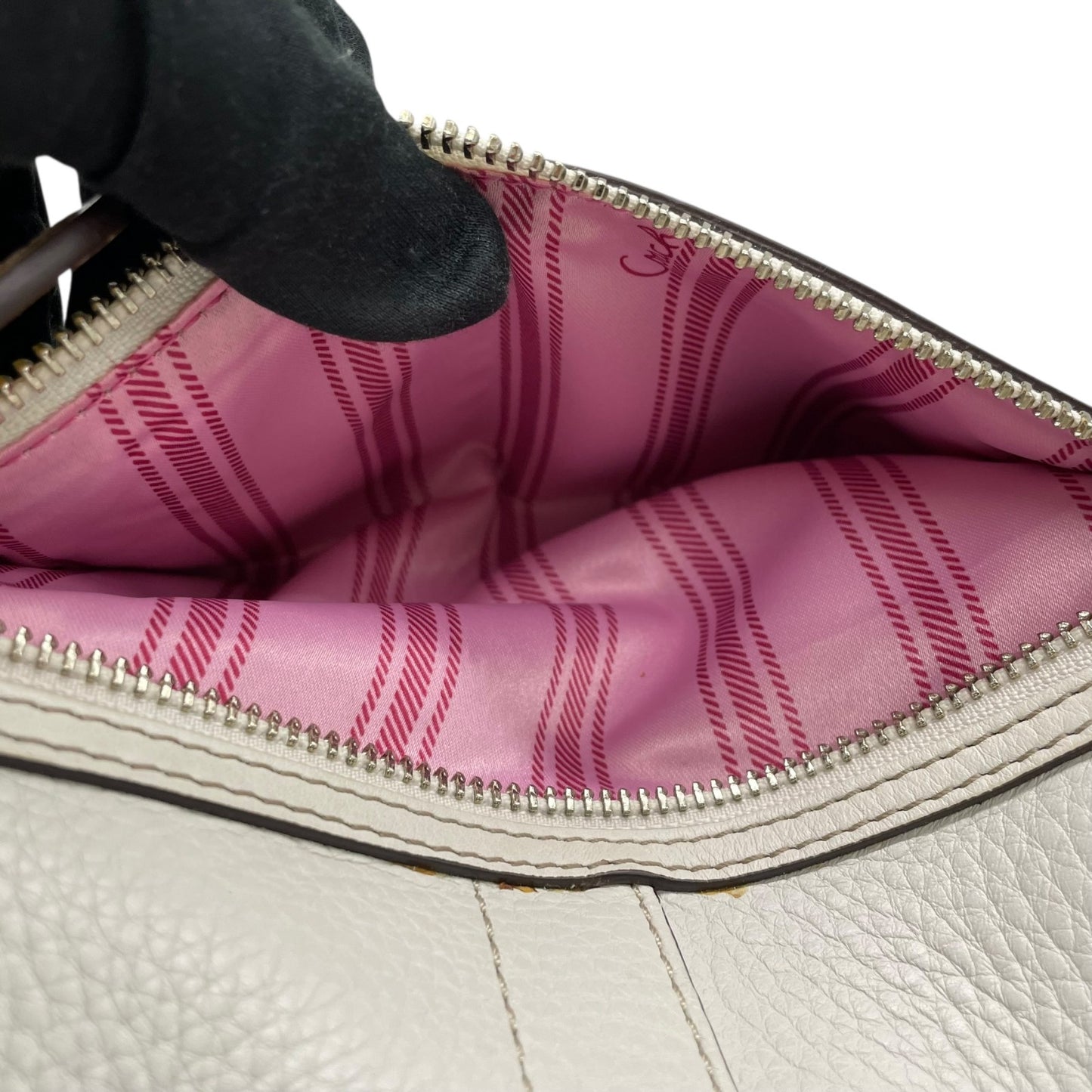 コーチ COACH トートバッグ 13160 ホワイト 白 レザー シルバー金具 ブラウン 茶色 チャーム付き A4対応 通勤 通学 S93