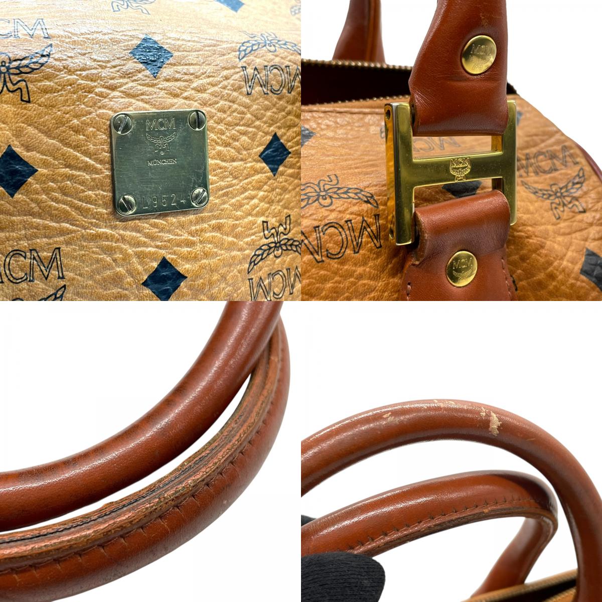 MCM エムシーエム ヴィセトス ボストンバッグ ミニボストン ハンドバッグ ショルダー付き ブラウン 茶色 レザー 2WAY ゴールド金具 ヴィンテージ D1