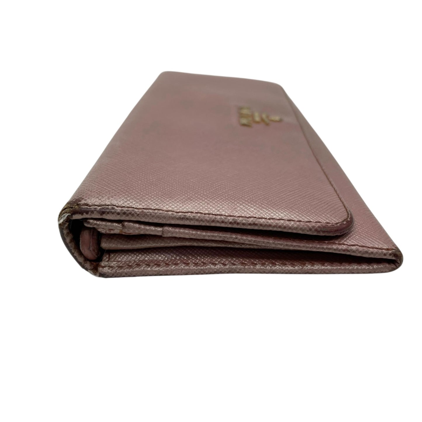 PRADA プラダ 長財布 ロングウォレット サフィアーノレザー ピンク ピンクベージュ メタリック ゴールド金具 ロゴ フラップ レディース W3